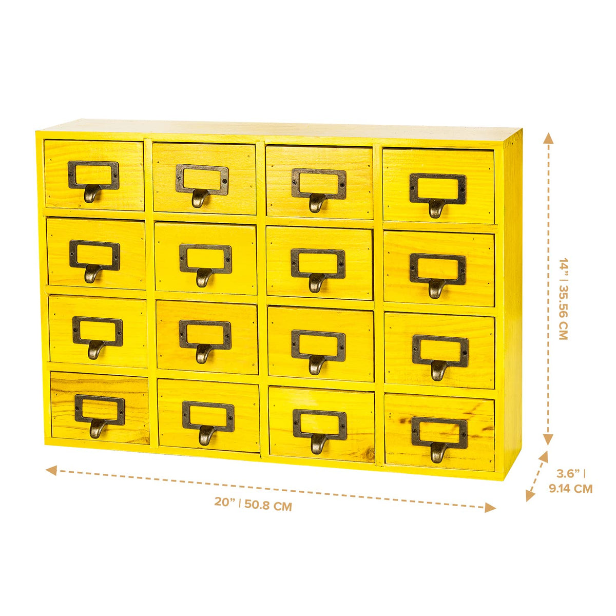 Yellow 16-Slot Wooden Drawer Unit - Country Style Desk Organizer - 20"x3.6”x14” Wooden Storage Box