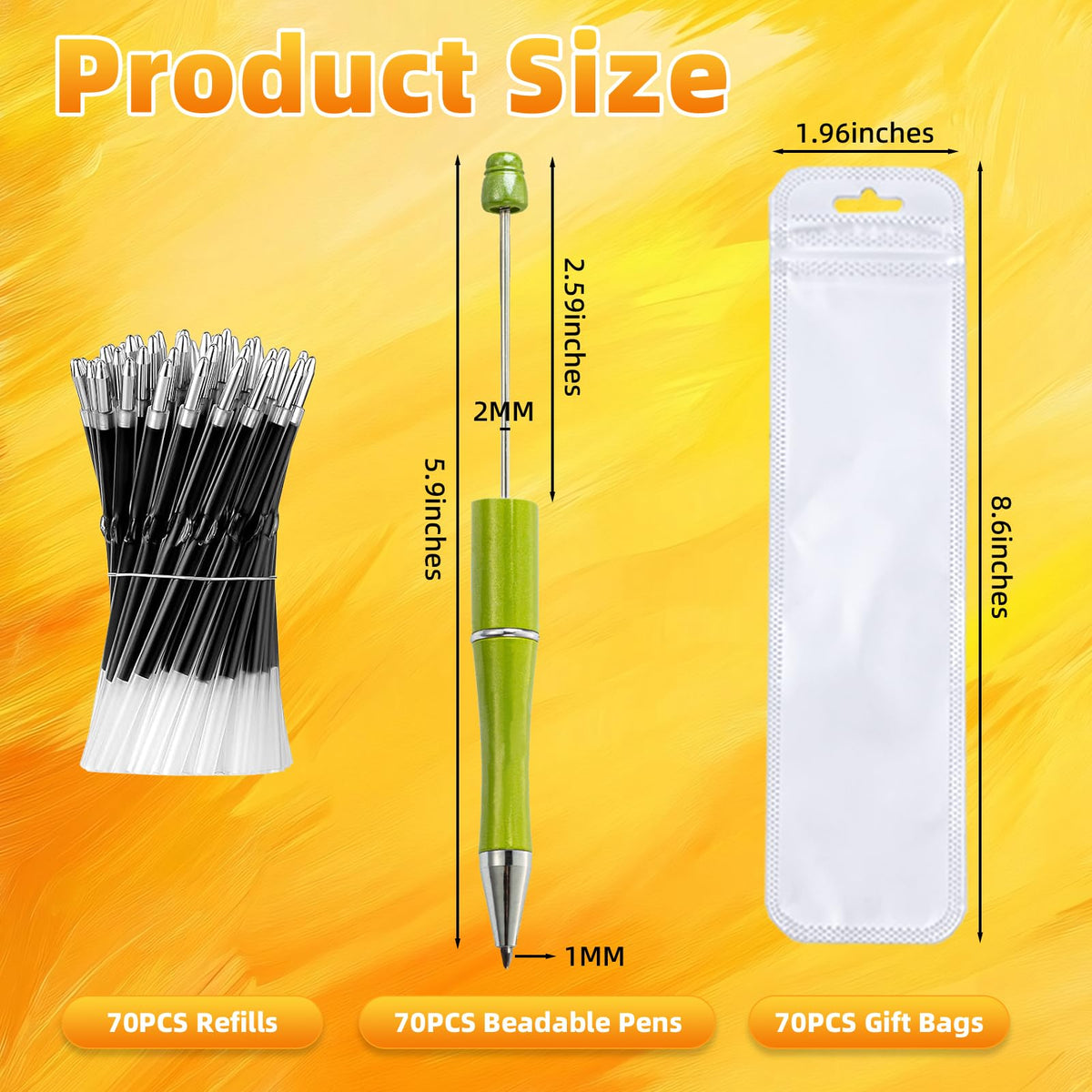 210 Pieces DIY Beadable Pen Bulk Kit – 70PCS Ballpoint Pen with Refills & Bags – Perfect for Beads