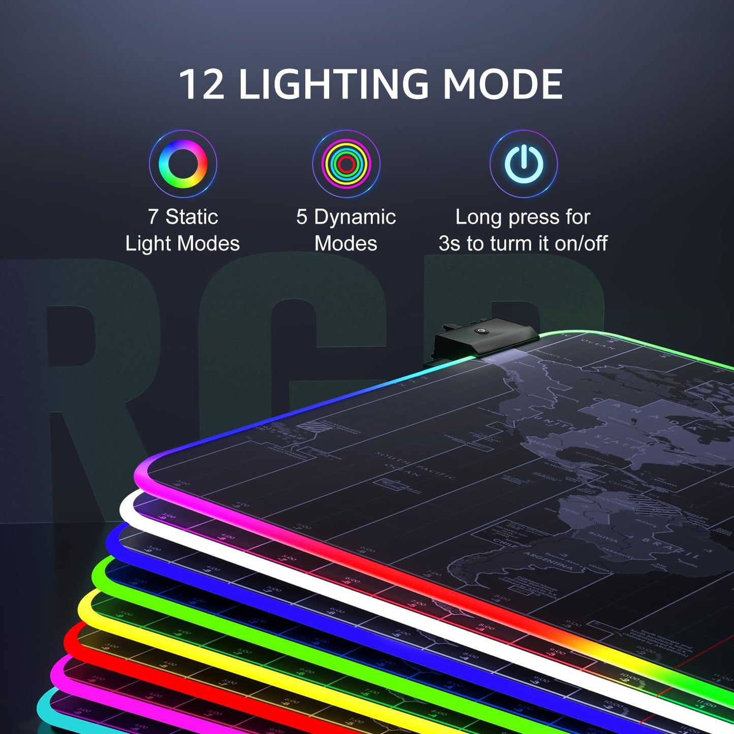 KTRIO RGB Large Gaming Mouse Pad, 31.5 x 15.7 in, RGB World Map, XXL