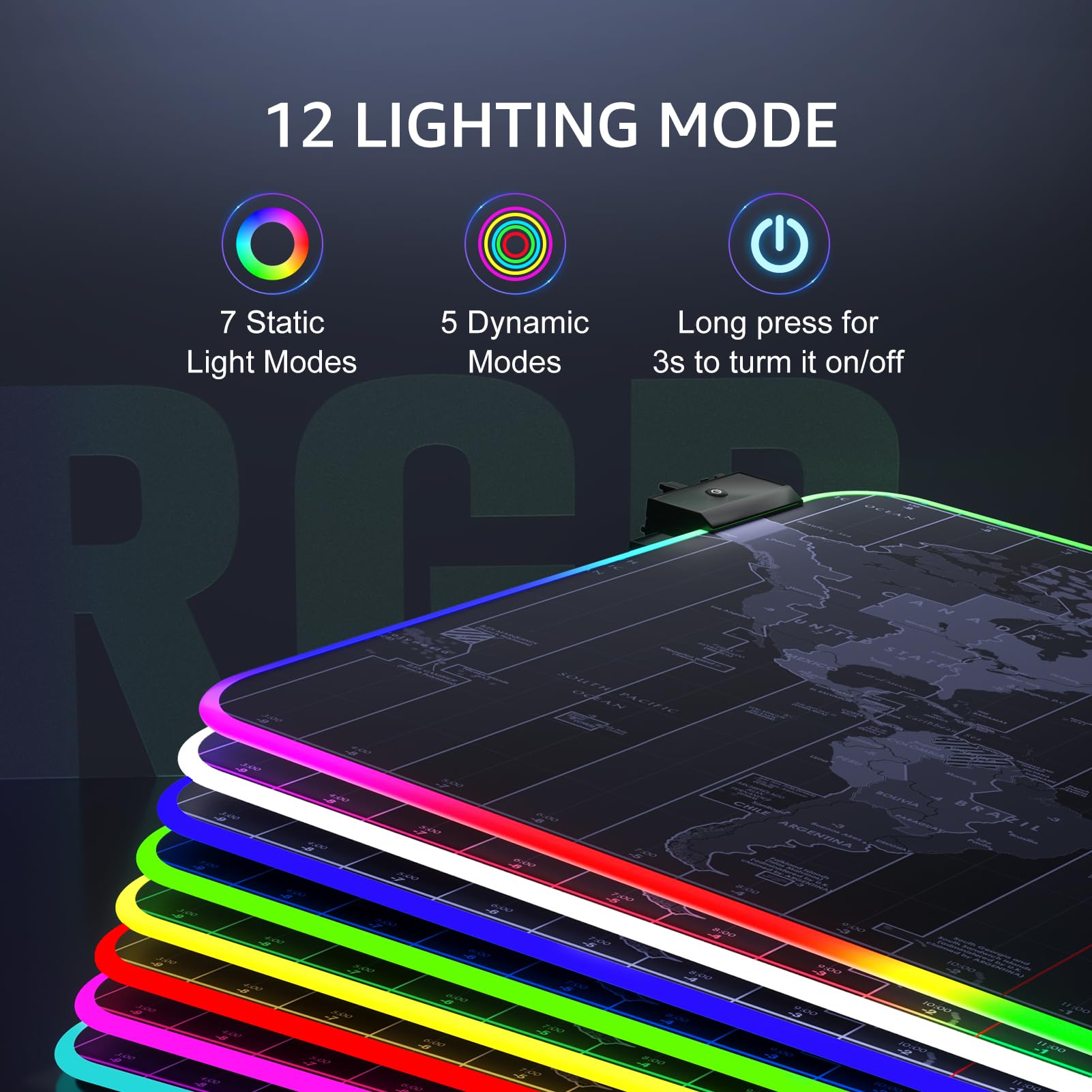 KTRIO RGB Large Gaming Mouse Pad, 31.5 x 15.7 in, RGB World Map, XXL
