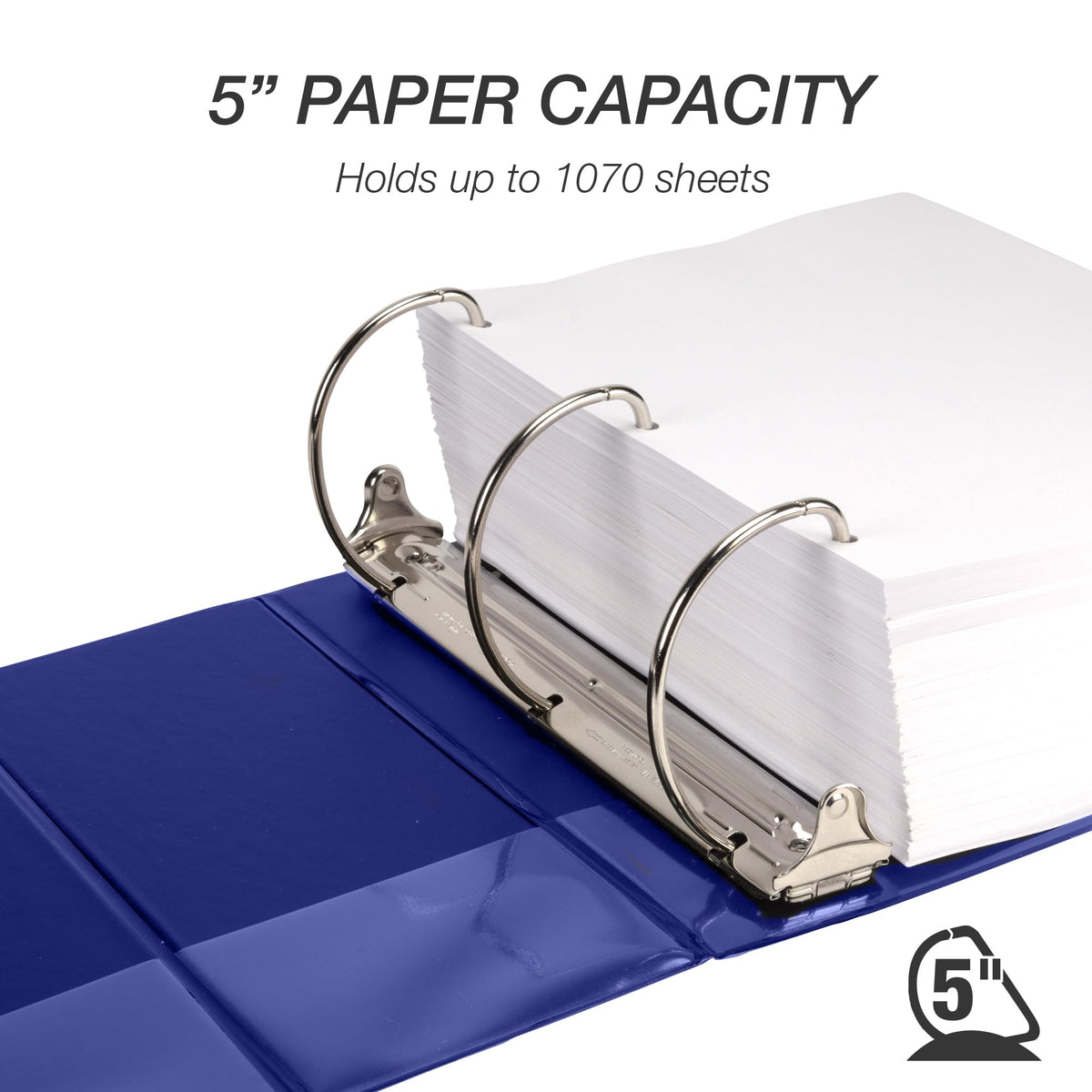 Samsill Durable 5 Inch 3 Ring Binder, D Ring Binder, Customizable Clear View, Blue, Holds 1070 Pages