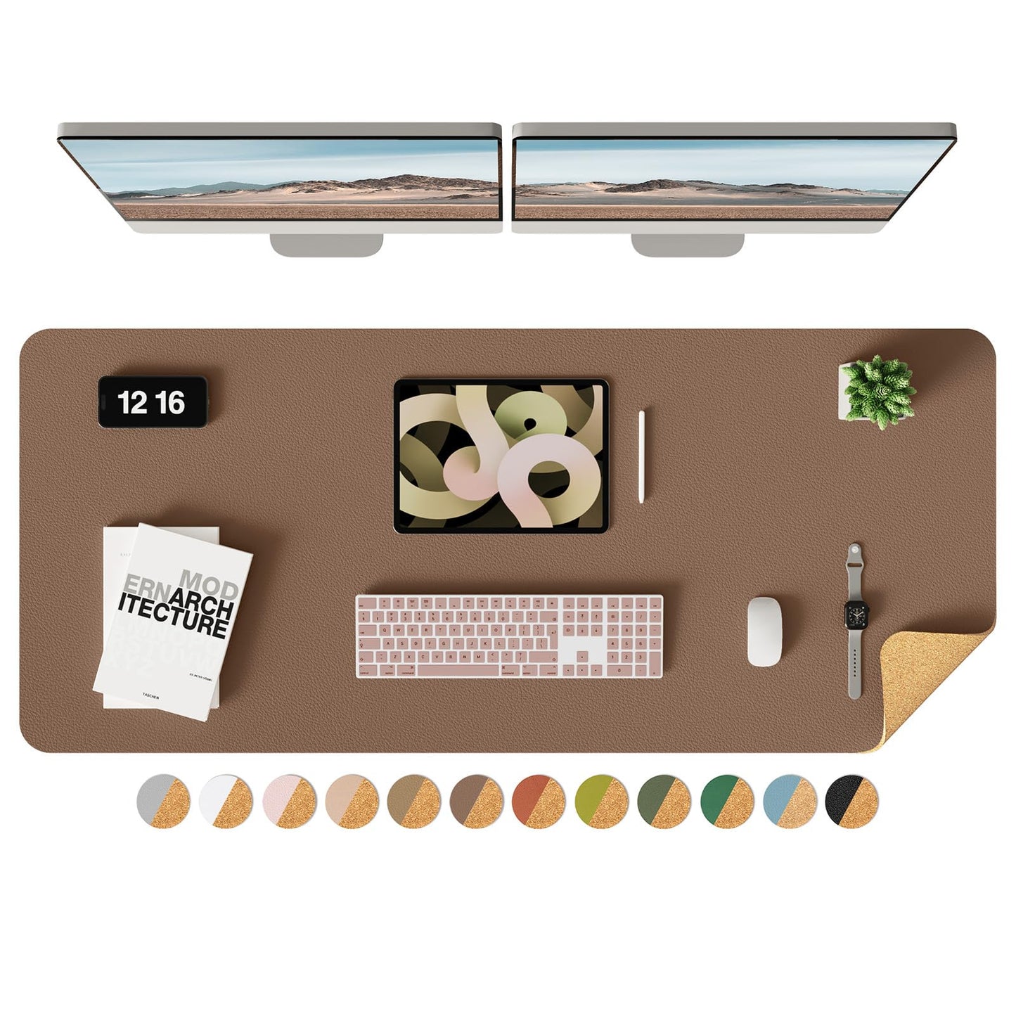 YSAGi Eco Cork Desk Pad, 47" x 17" Leather Desk Mat, Double-Sided Desk Pad Protector,Large Mouse