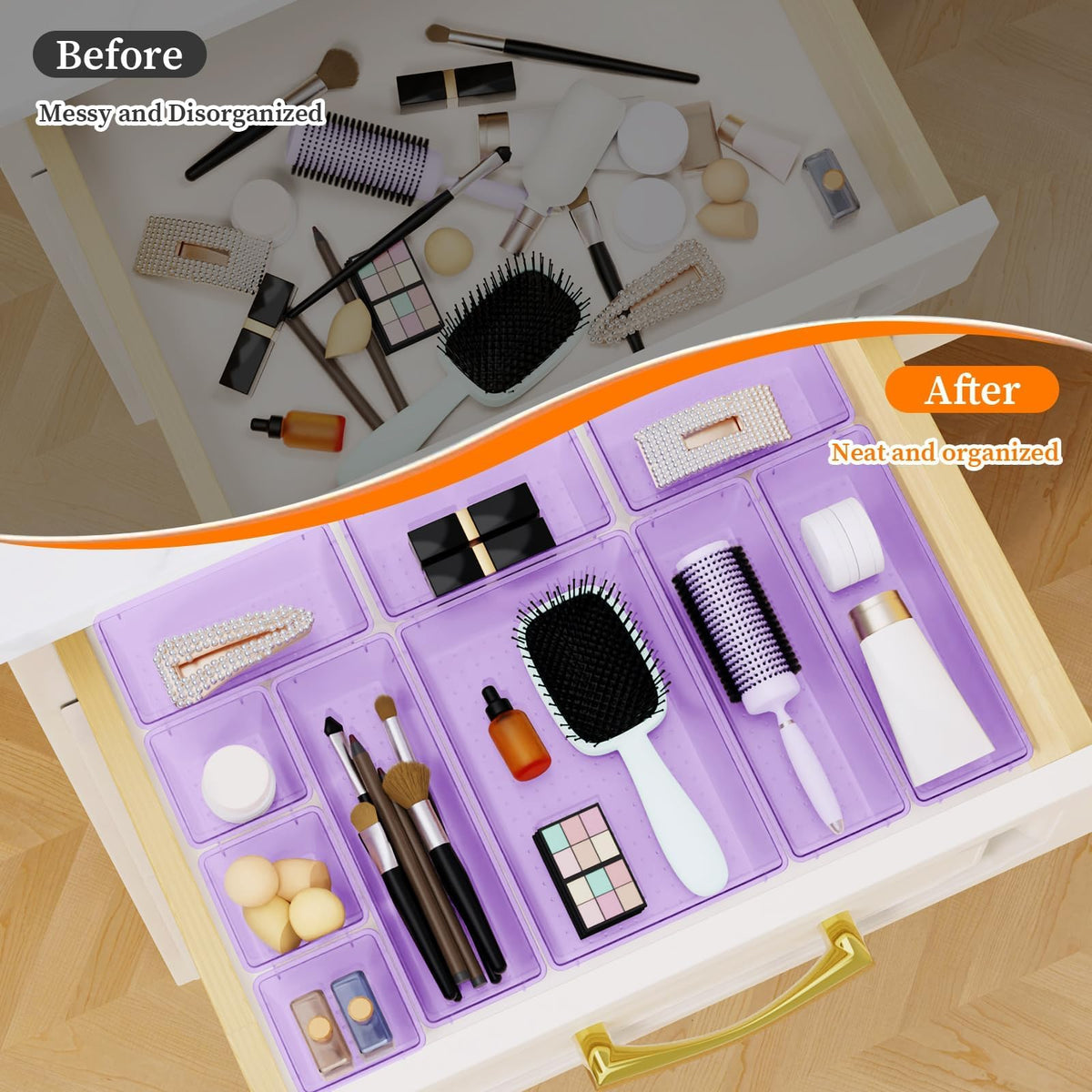 32 PCS Clear Plastic Drawer Organizer Set, organizer Trays and Storage Bins