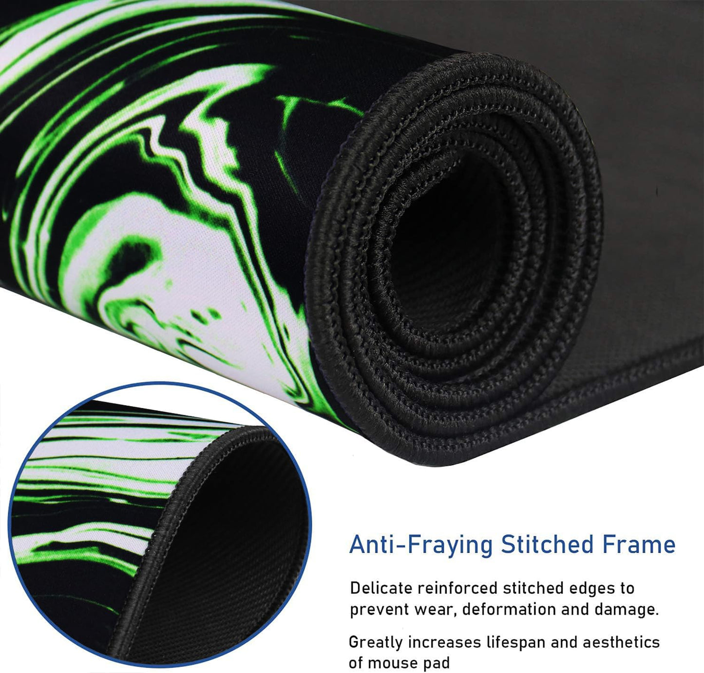 Large Extended Mouse Pad with Stitched Edges, Non-Slip Natural Rubber Base