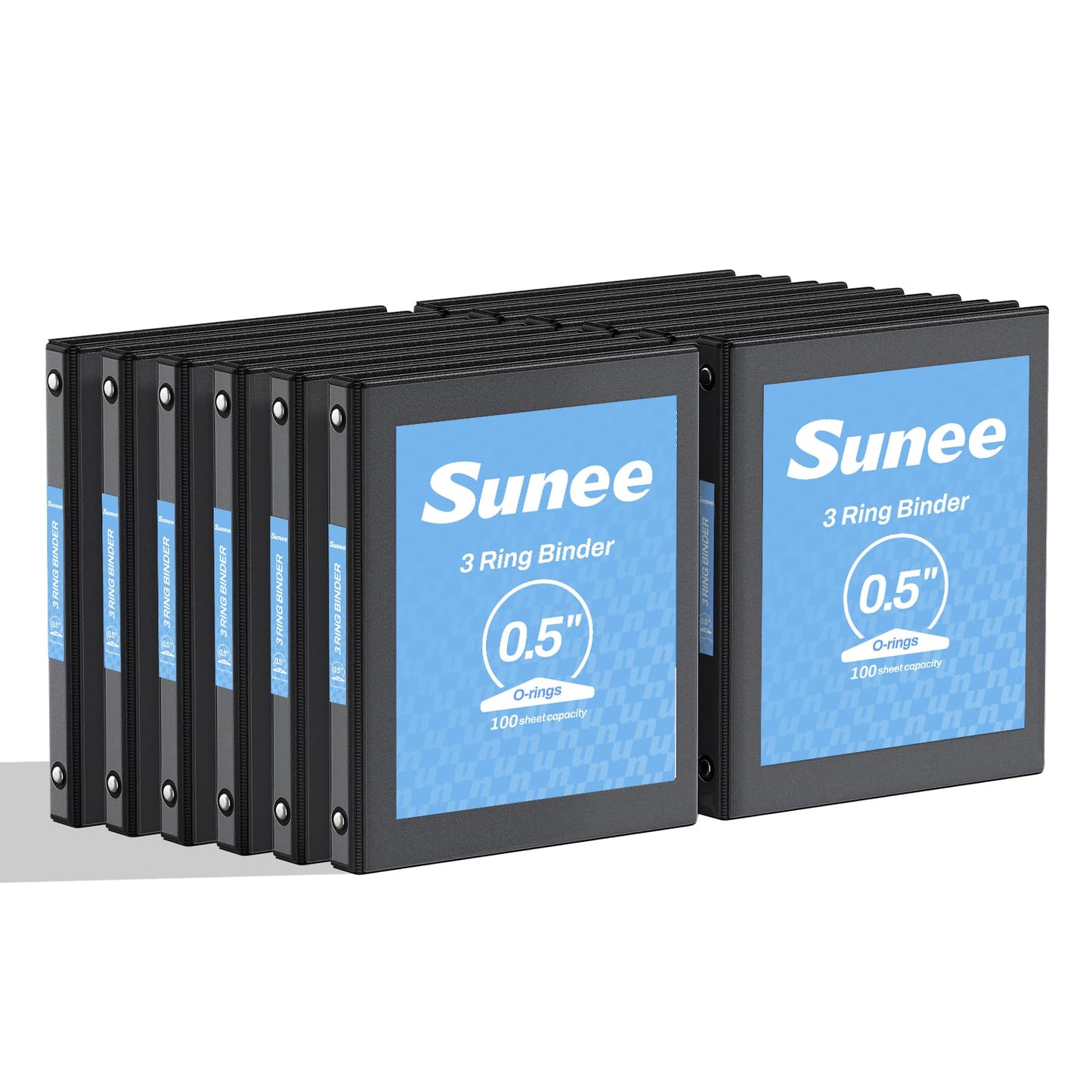 SUNEE 3 Ring Binders 1/2 Inch 12 Pack, Clear View Three Ring PVC-Free (Fit 8.5x11 Inches) for