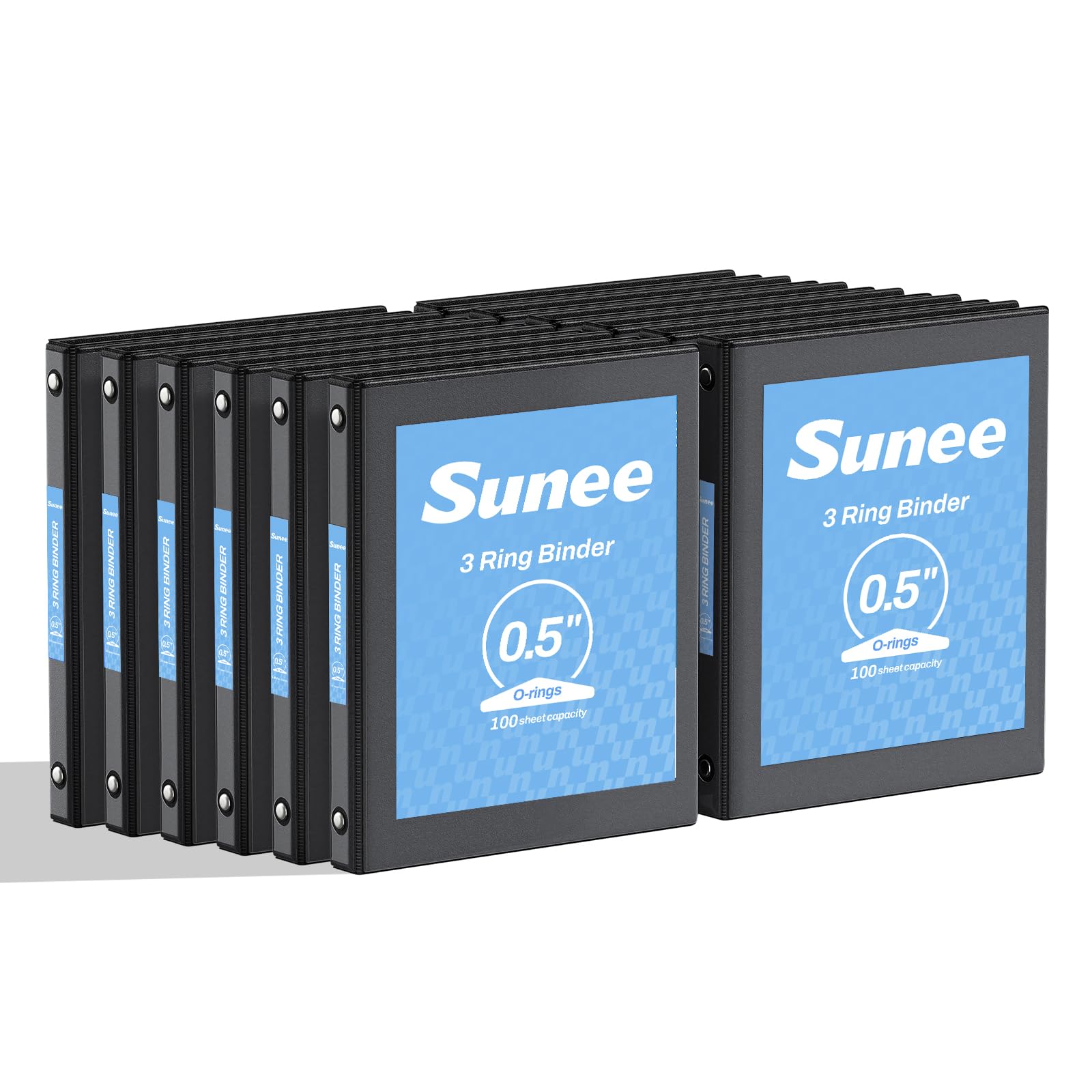 SUNEE 3 Ring Binders 1/2 Inch 12 Pack, Clear View Three Ring PVC-Free (Fit 8.5x11 Inches) for