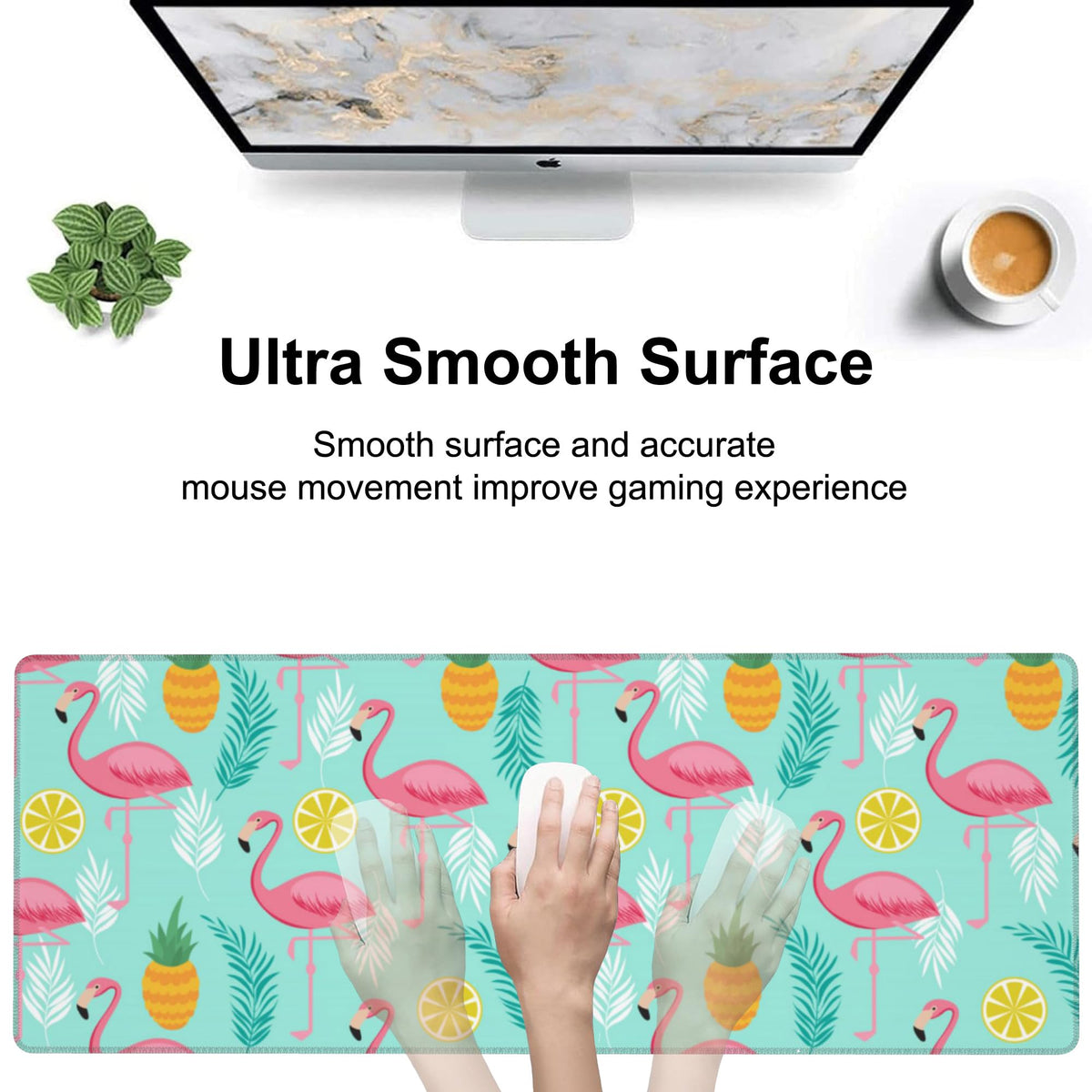 Pink Flamingo Desk Mat,Large Summer Flamingos Pineapples Tropical Leaves Gaming Keyboard Mouse