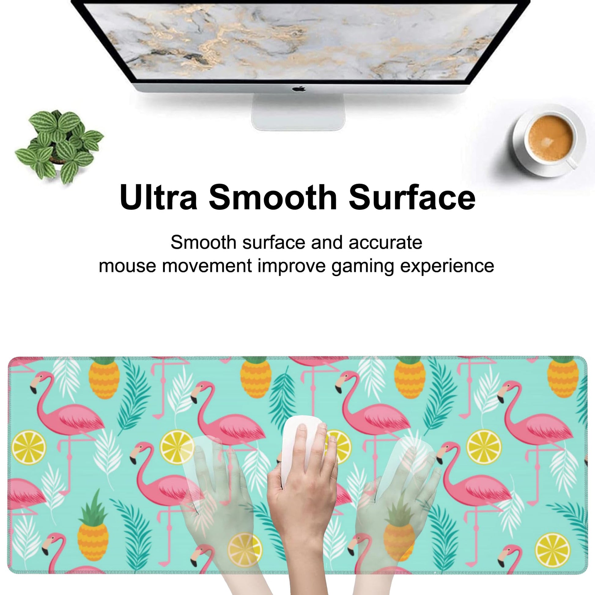 Pink Flamingo Desk Mat,Large Summer Flamingos Pineapples Tropical Leaves Gaming Keyboard Mouse