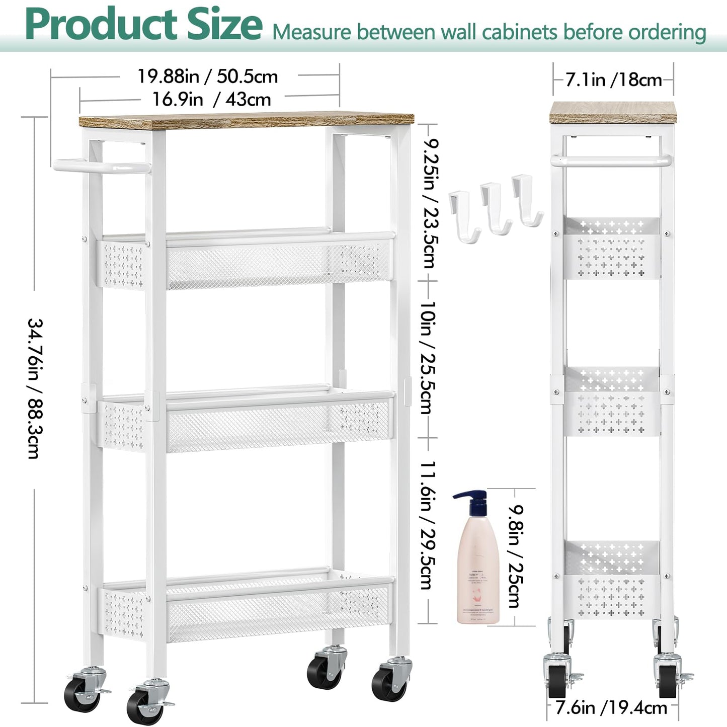 Vivihomety 4-Tier Slim Utility Rolling Laundry Cart with Wheels, Metal