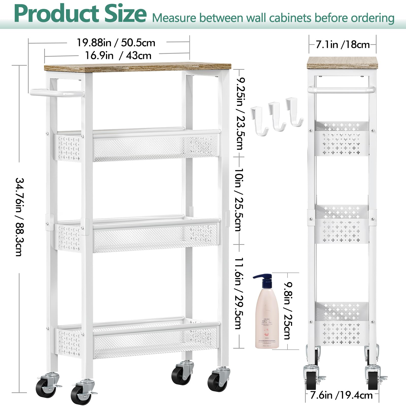 Vivihomety 4-Tier Slim Utility Rolling Laundry Cart with Wheels, Metal