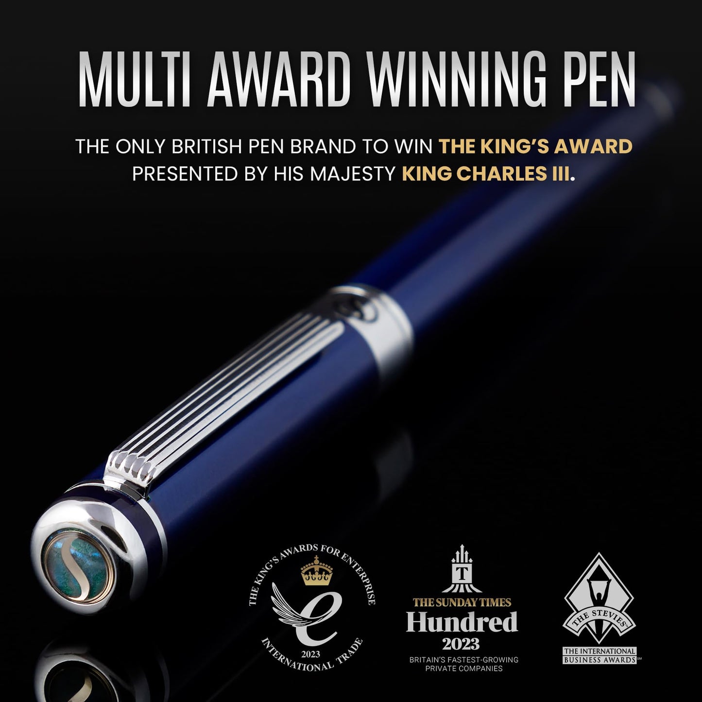 Scriveiner Midnight Blue Fountain Pen - Stunning Luxury Pen with Chrome Appointments, Schmidt Nib