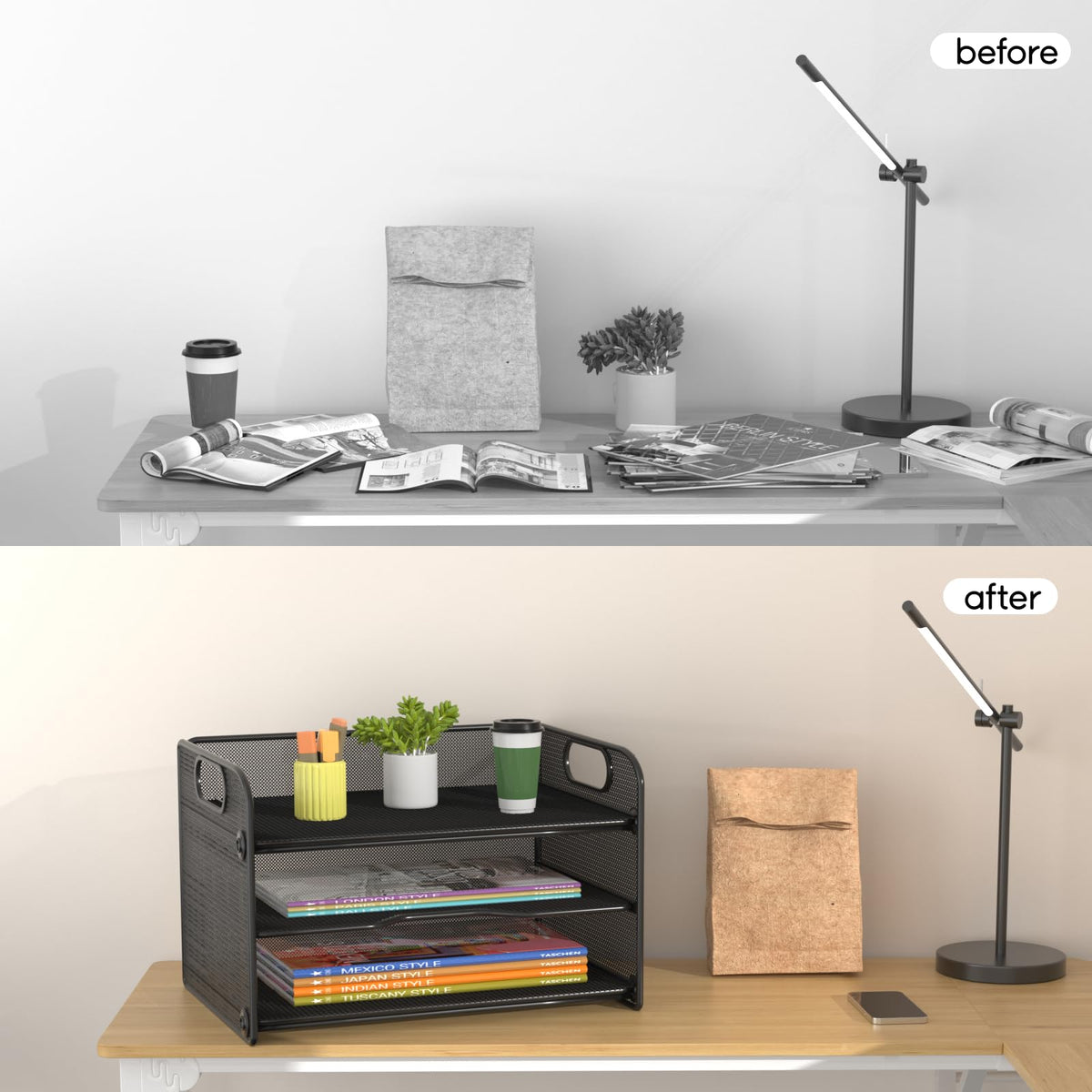 samstar 2 Pack 3 Tier Letter Tray Paper Organizer with Handle, Mesh Desk Organizer Paper Sorter