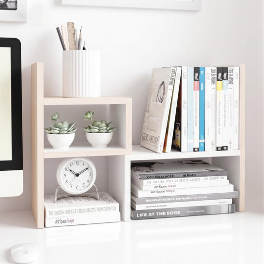 Jerry & Maggie Desktop Organizer Office Storage Rack Adjustable Wood Display Shelf, White, 5 Units
