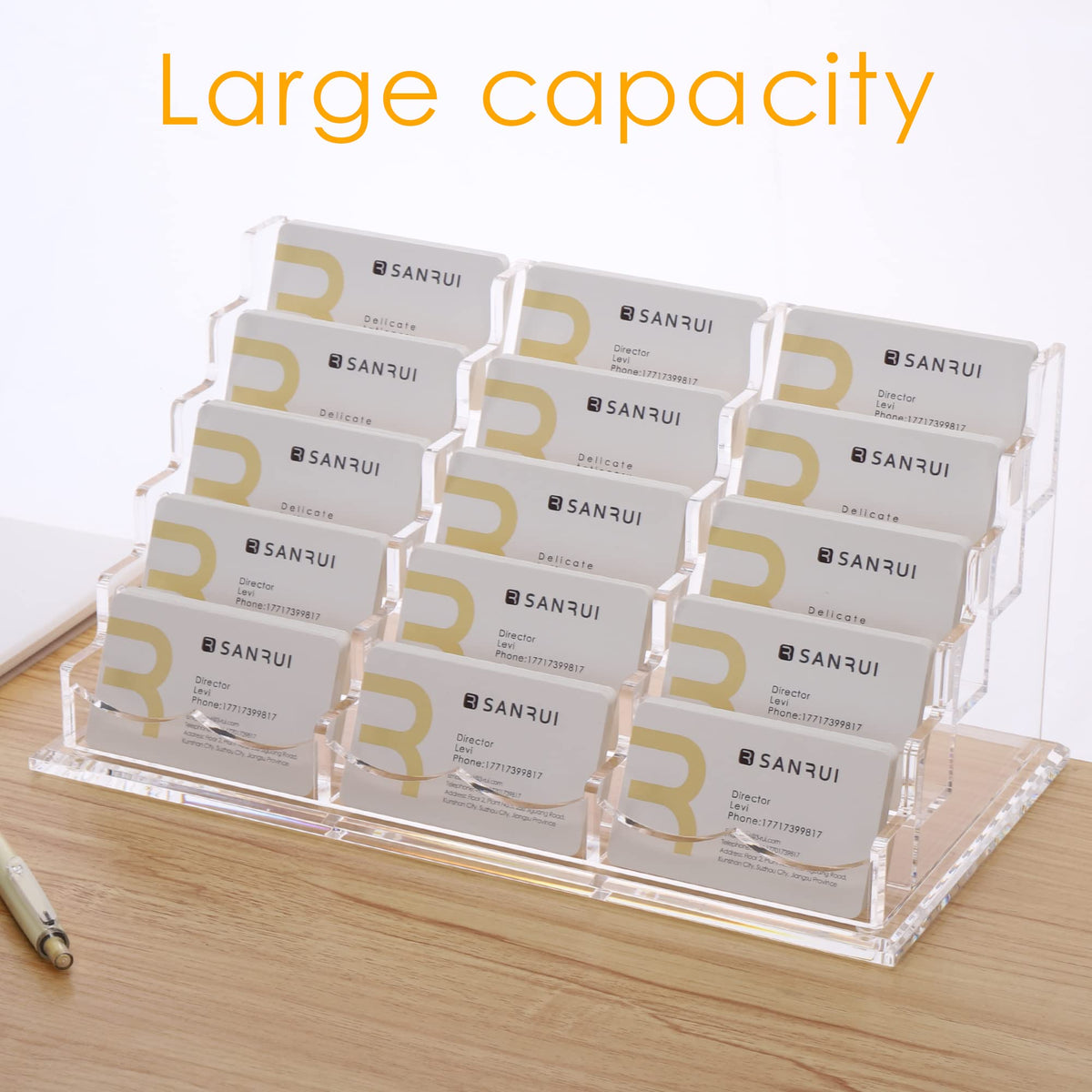 SANRUI Acrylic Business Card Holder, Clear Desk Card Display Stand,15 Slots