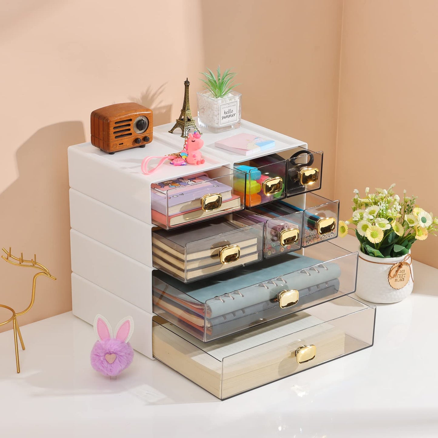 OSteed Desktop Storage Drawers, Stackable Countertop Organizer with Drawers