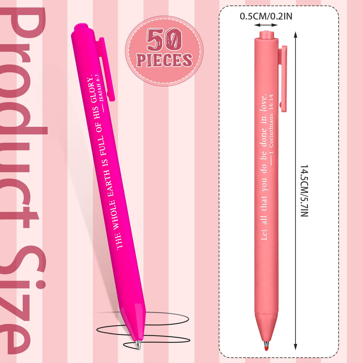 Cholemy 50 Pcs Bible Verse Pens Bulk Christian Gifts Black Ink, Pink
