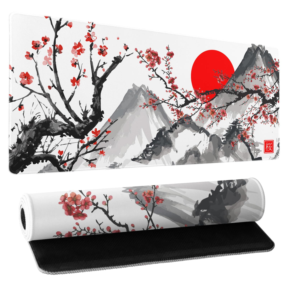 Extended Gaming Mouse Pad XL，White Japanese Cherry Blossom Large Mouse Mat Desk Pad, Extended