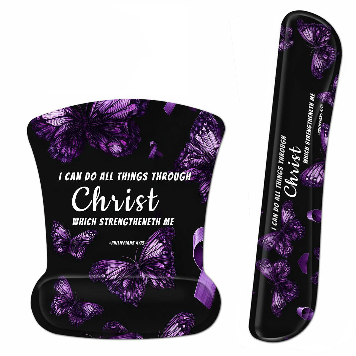 3-in-1 Ergonomic Memory Foam Keyboard Wrist Rest Pad Set, Purple Butterfly
