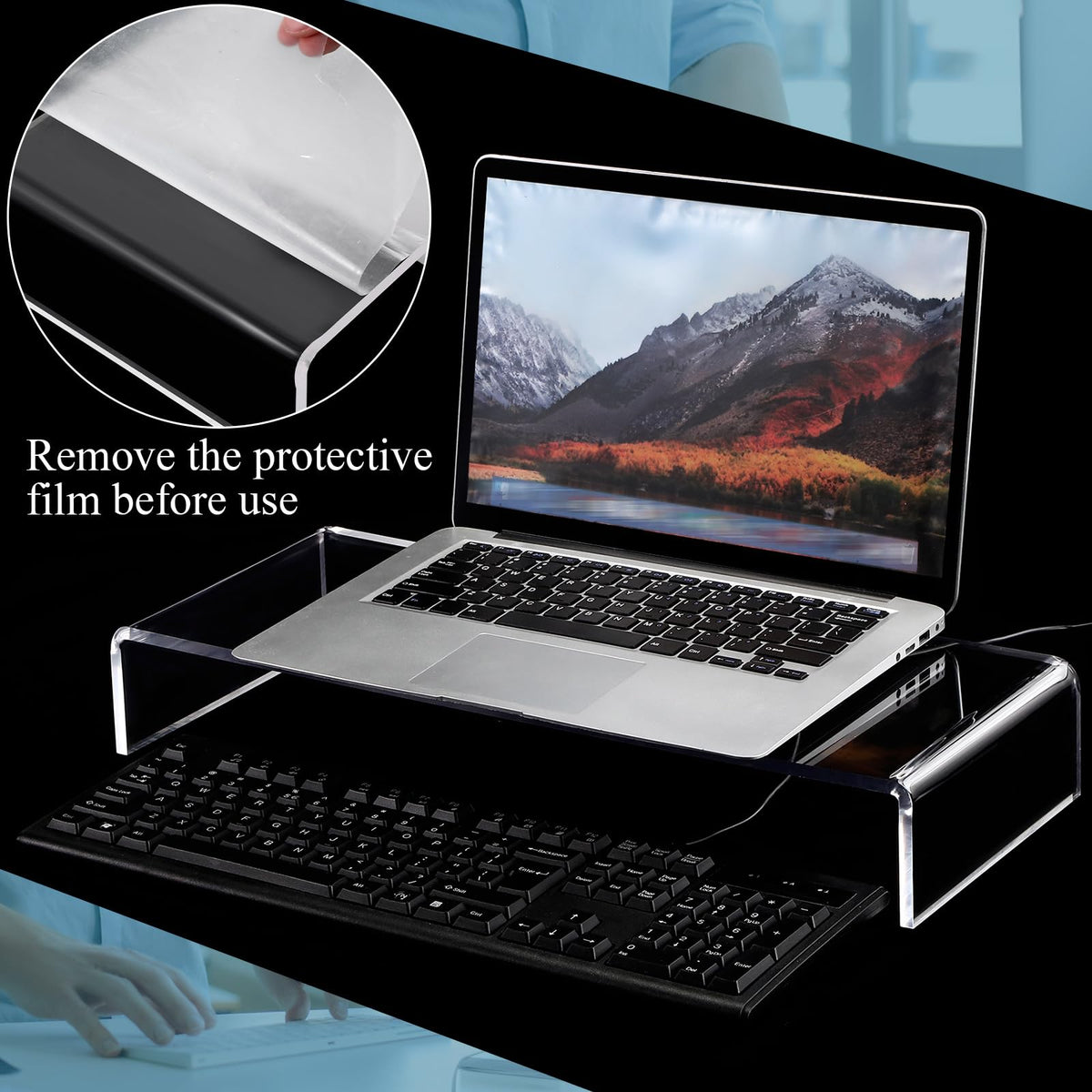 Jetec 2 Pcs Acrylic Monitor Stand Desktop Computer, Clear, 20 x 8 x 3 Inch