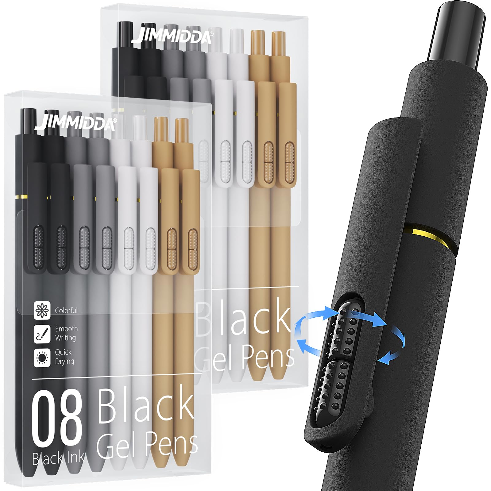 JIMMIDDA 16 Pack Gel Pens, Black Ink Quick-Drying No Smudge with Fidget