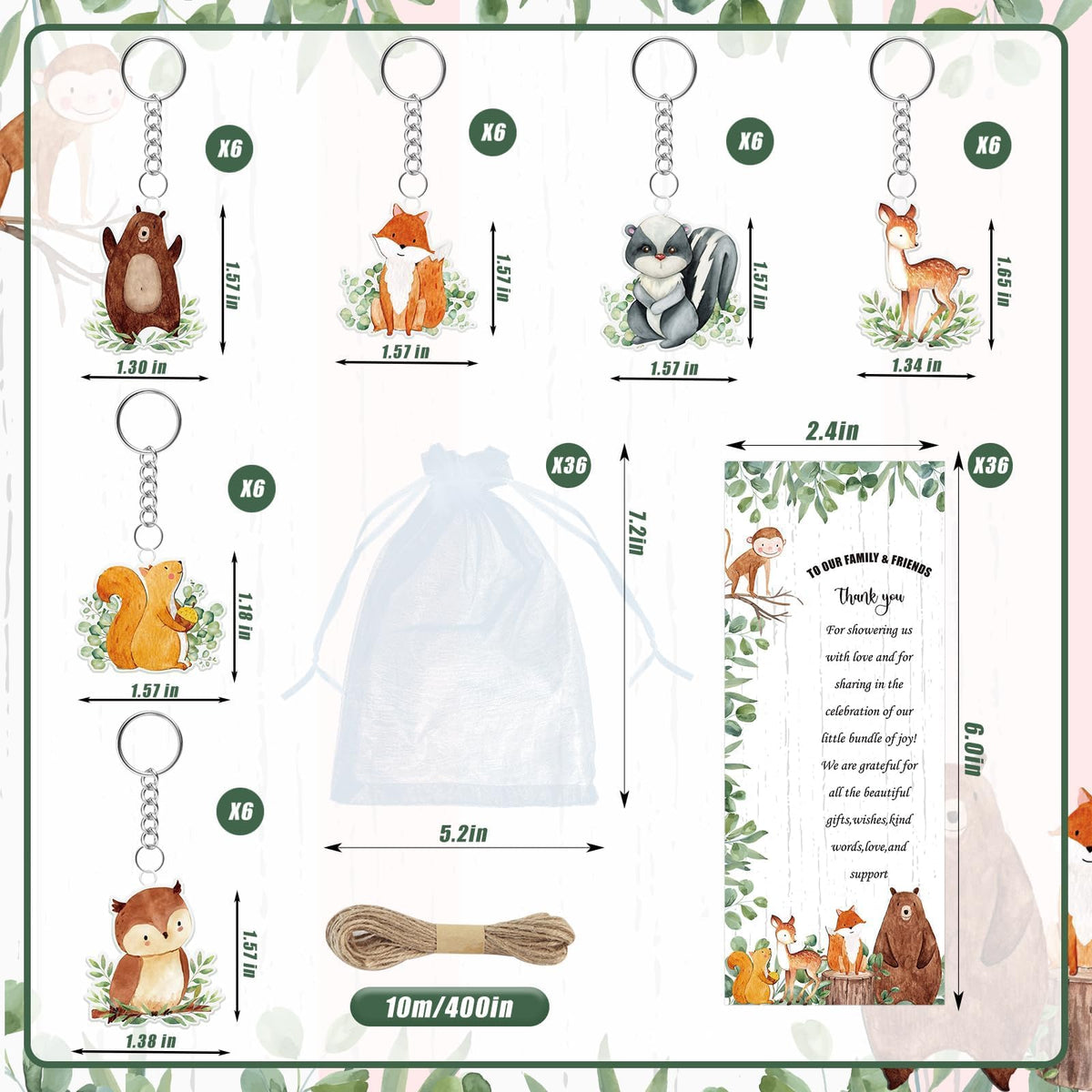 145 Pieces Woodland Baby Shower Favors for Guest Woodland Animals Ballpoint Pens and Keychains