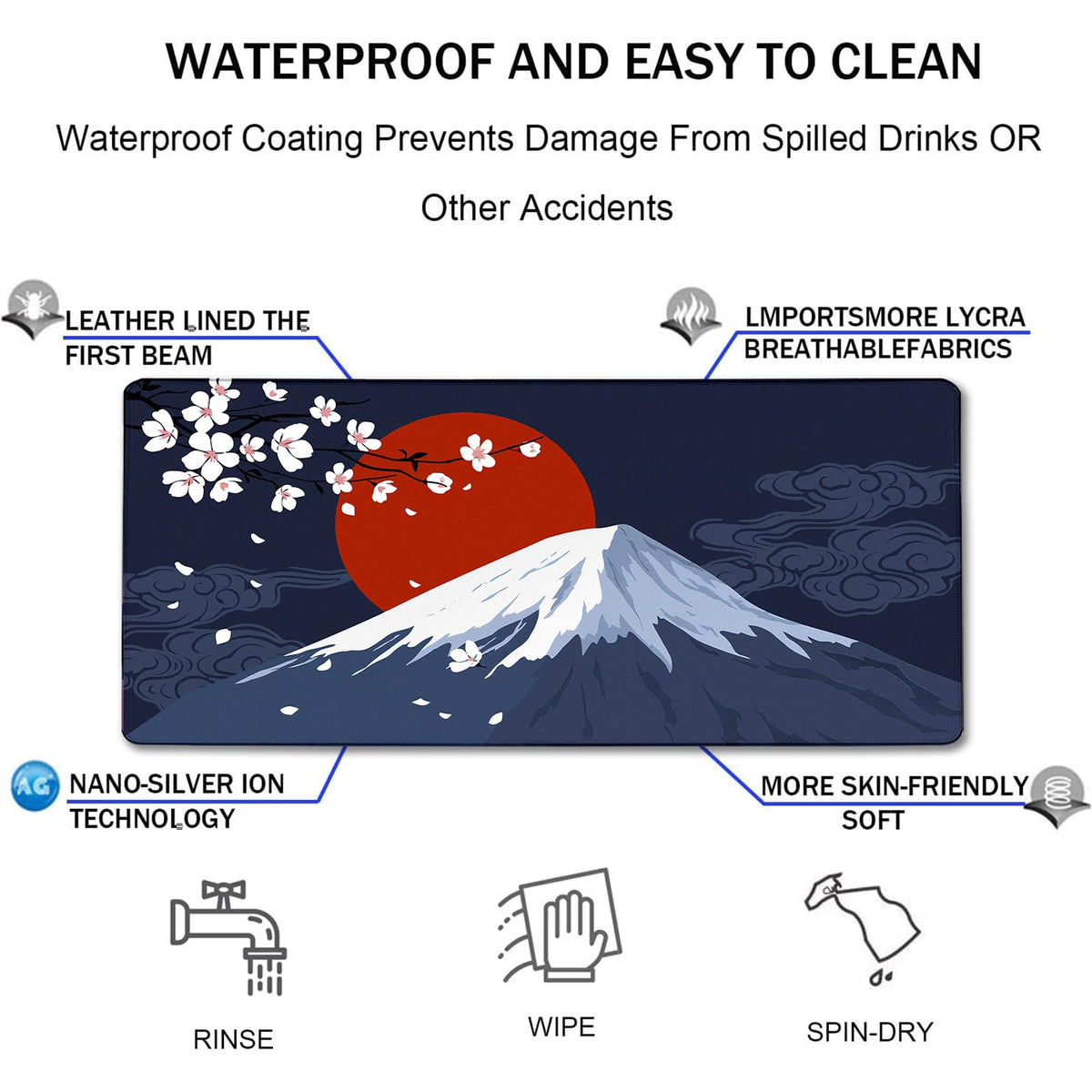 Japanese Mt Fuji Gaming Pad, Large Mouse Pad for Gamer, Durable 31.5"x15.7" Extended Mousepad with