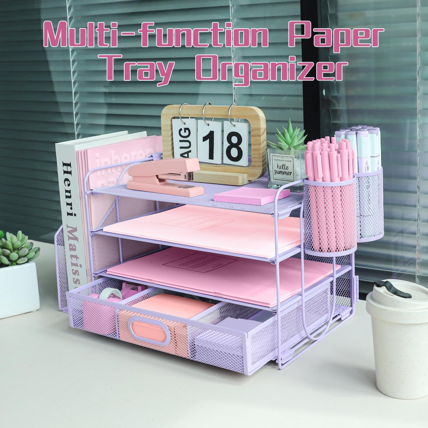 ideallife Desk Organizers and Accessories with File Holder, 4-Tier Paper Letter Tray Organiser with