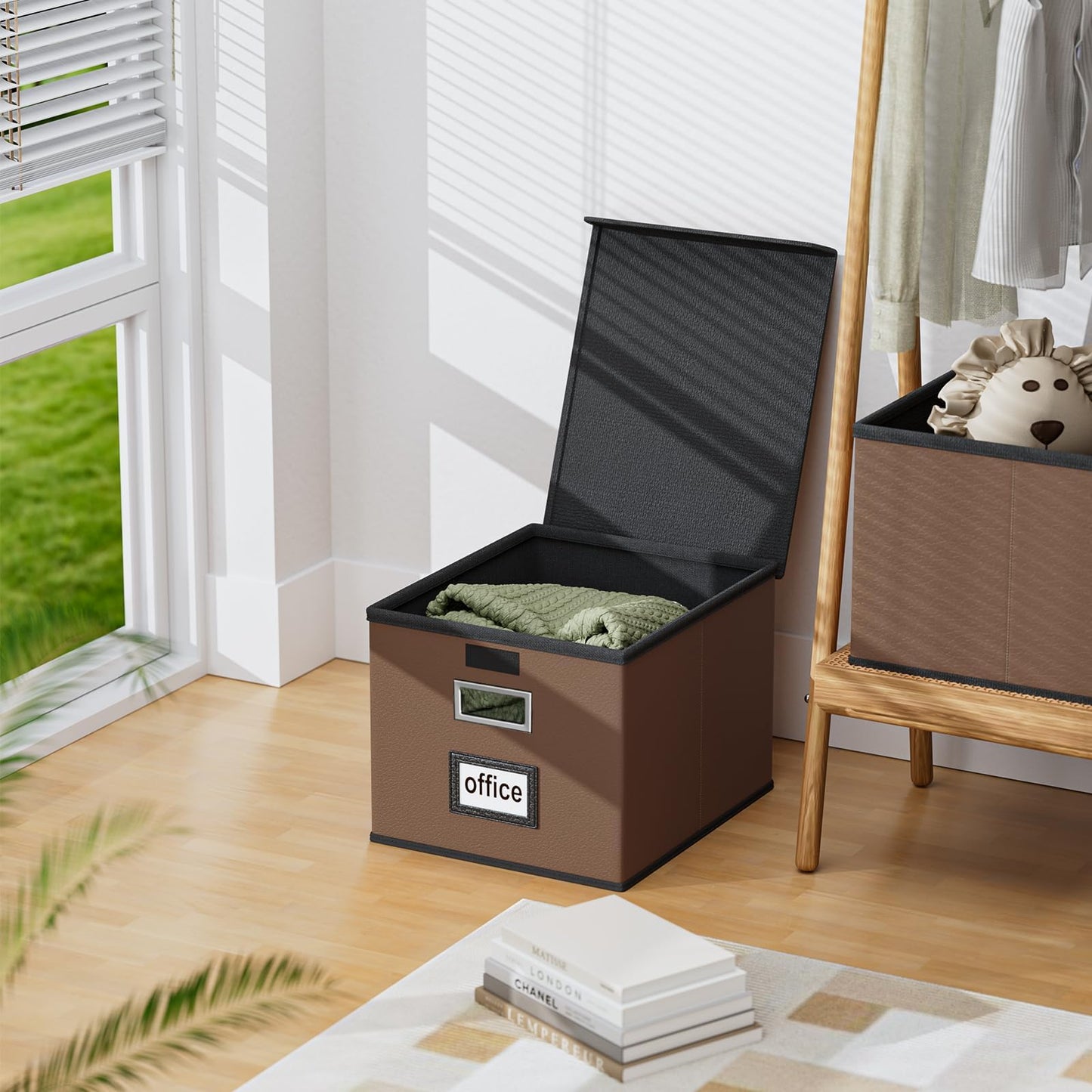 Huolewa File Organizer Box with Lids, Collapsible File Folder Organizer