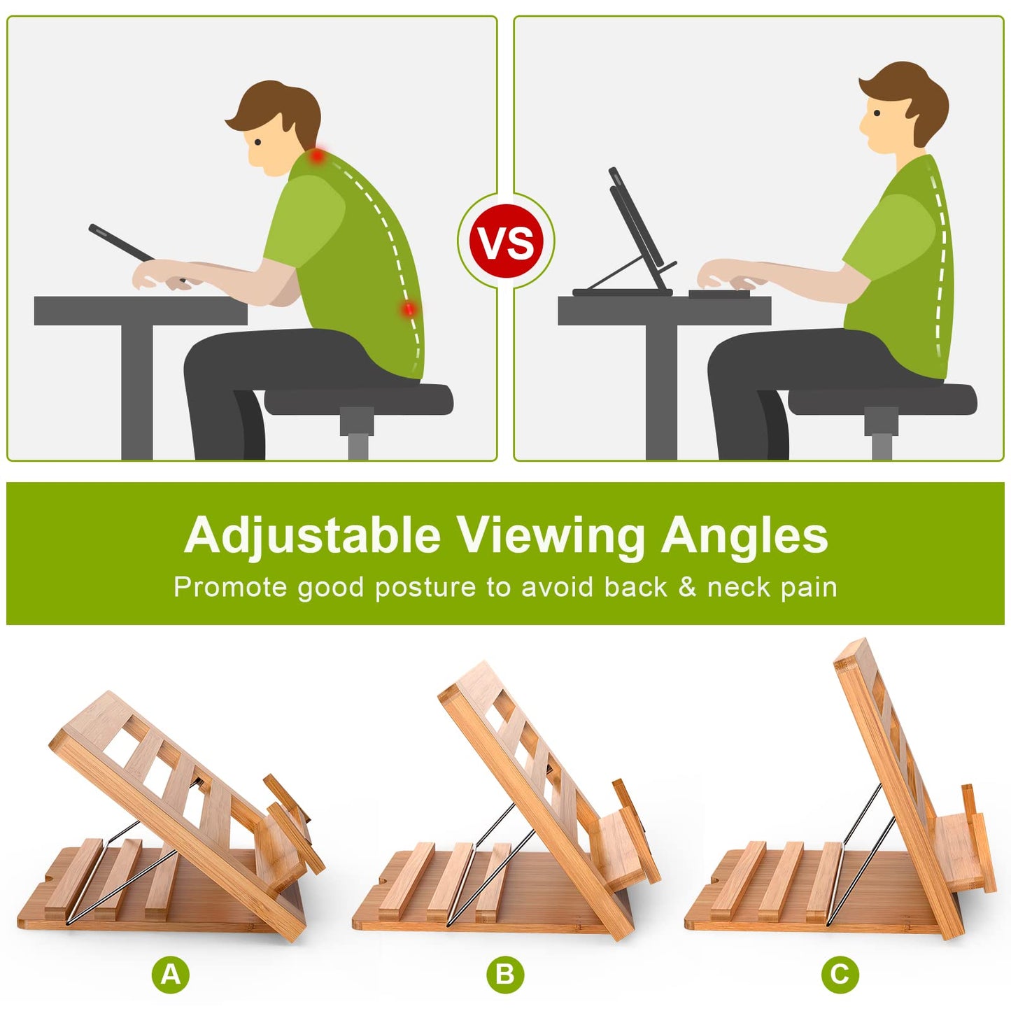 Wooden Desktop Book Stands, Adjustable Book Stand for Reading