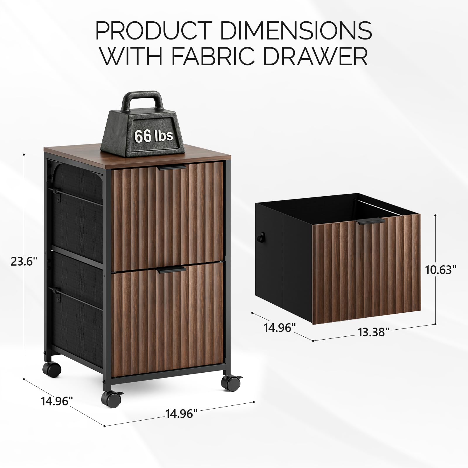 Bonnlo 2 Drawer Mobile File Cabinet, Rolling Fluted Filing Cabinet Under Desk File Cabinet with