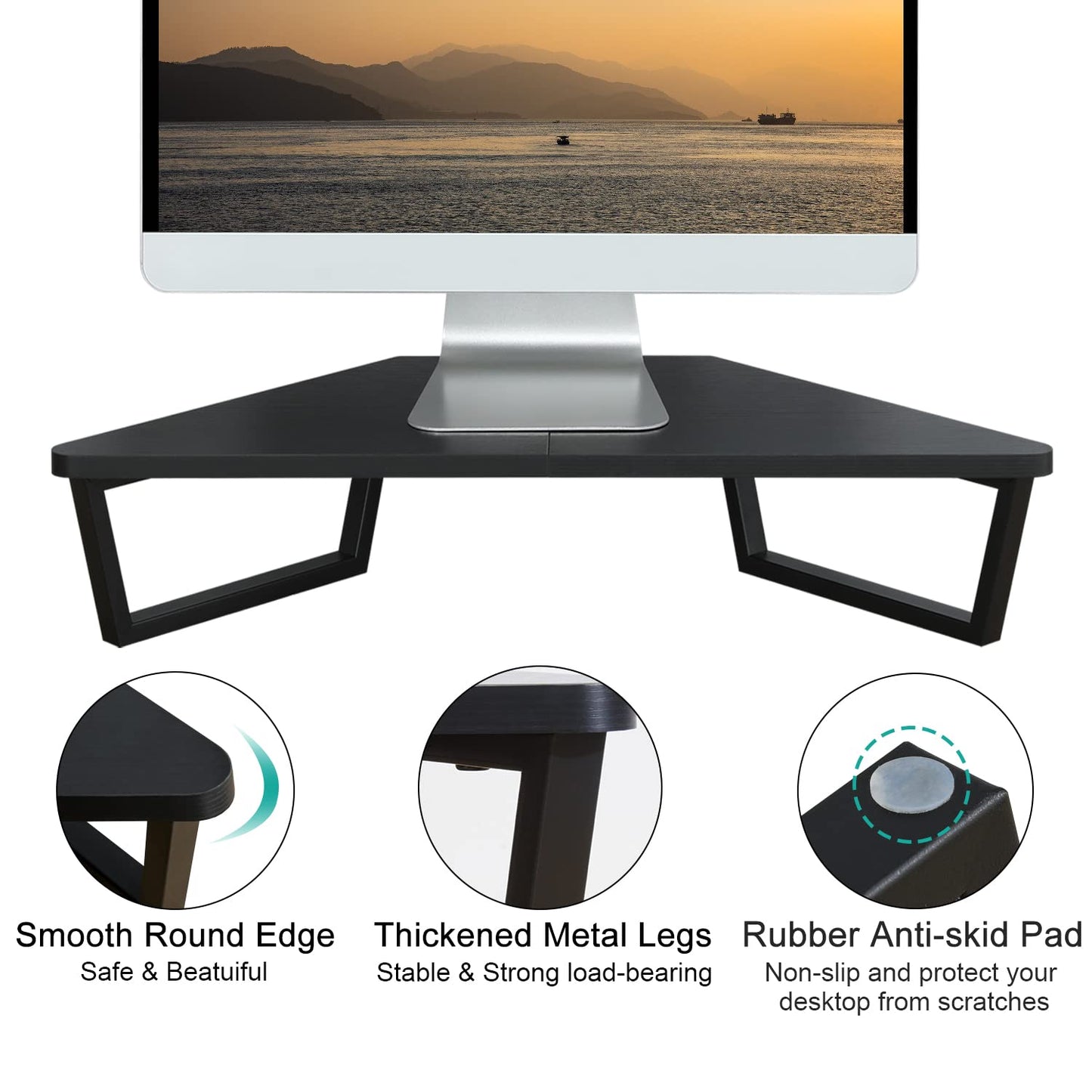 TEAMIX 26 inch Corner Monitor Stand Riser with Keyboard Storage, Black