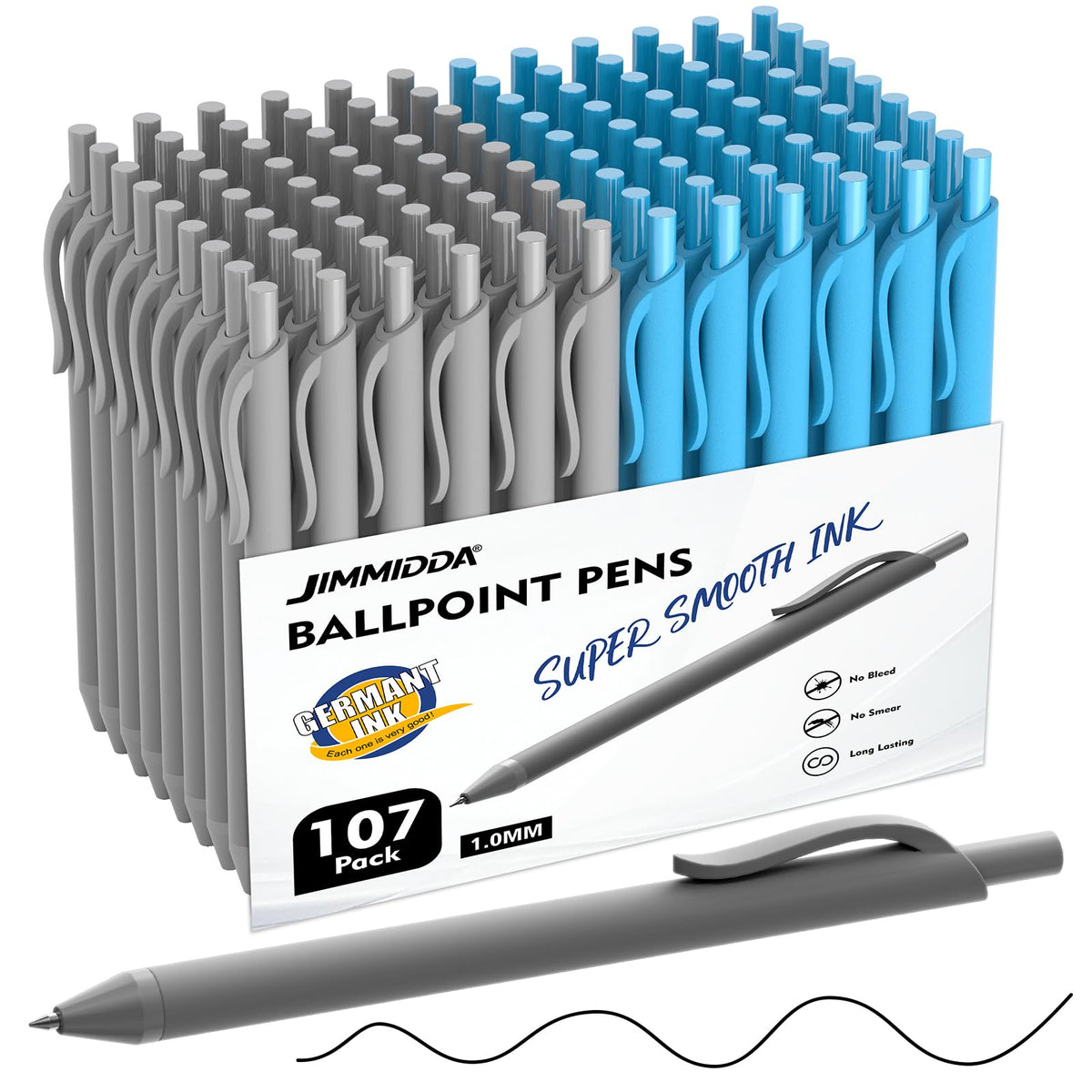 JIMMIDDA 107 Pcs Ballpoint Pens Bulk, Blue & Black Ink Smooth Long-Lasting