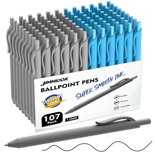 JIMMIDDA 107 Pcs Ballpoint Pens Bulk, Blue & Black Ink Smooth Long-Lasting