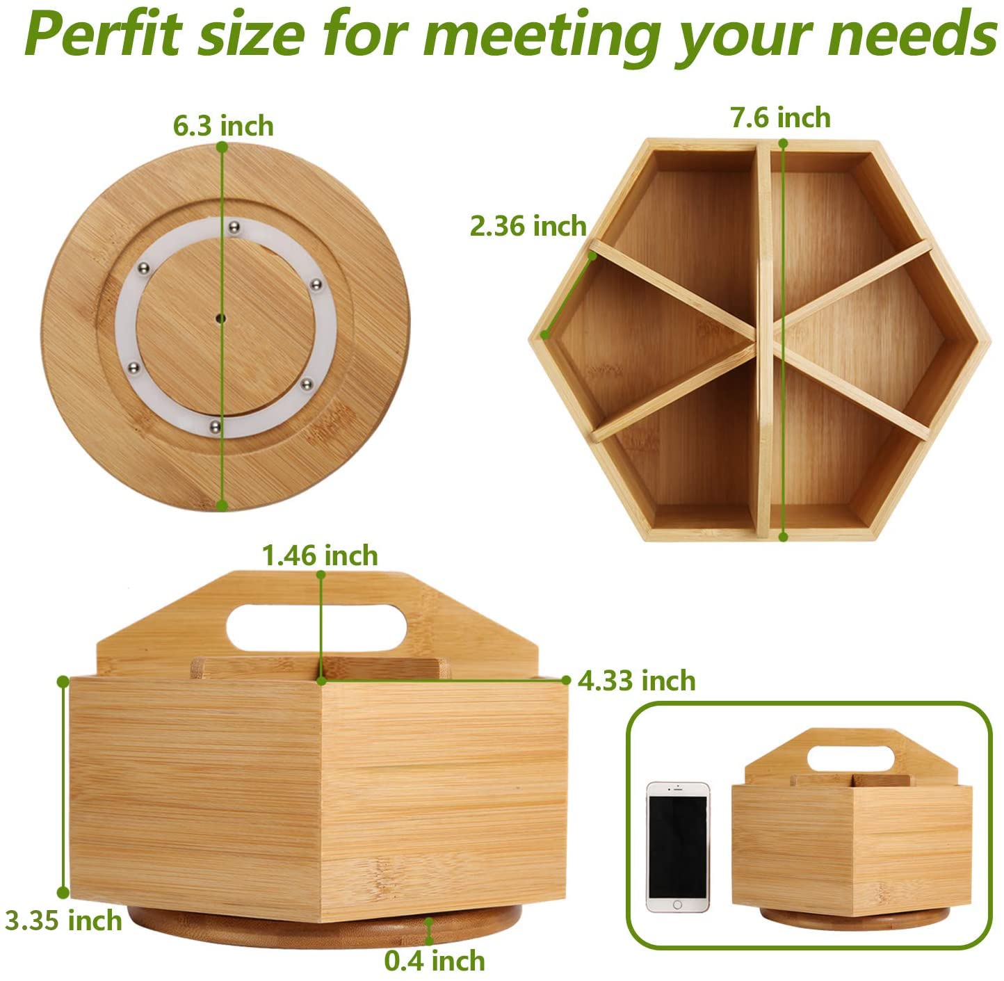 Marbrasse Bamboo Art Supply Organizer, Rotating Pencil Pen Holder, Office Supplies Desktop Storage
