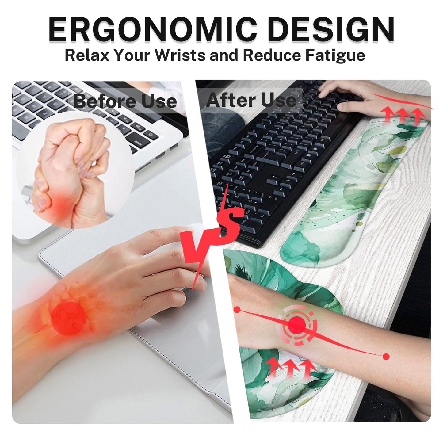 Britimes Keyboard Mouse Pad Set, 4 in 1 Desk Mat Set, Colorful Floral