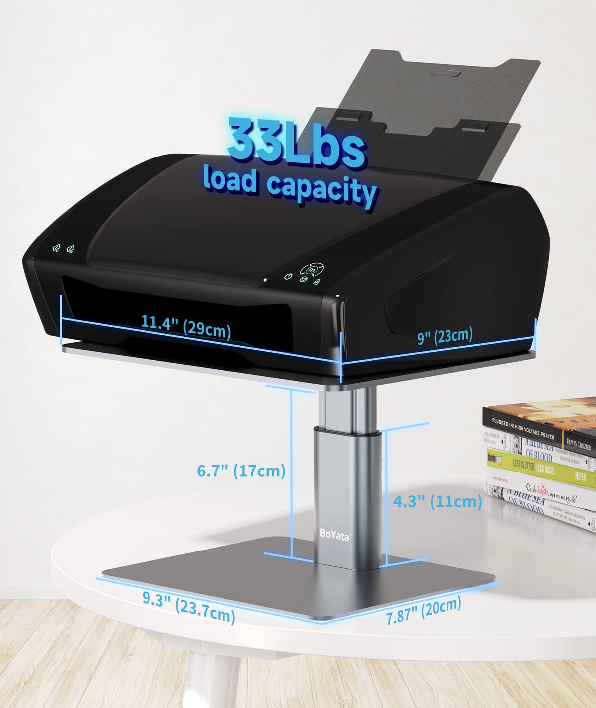 BoYata Monitor Stand, Adjustable Height Metal Desktop Riser, Space Gray