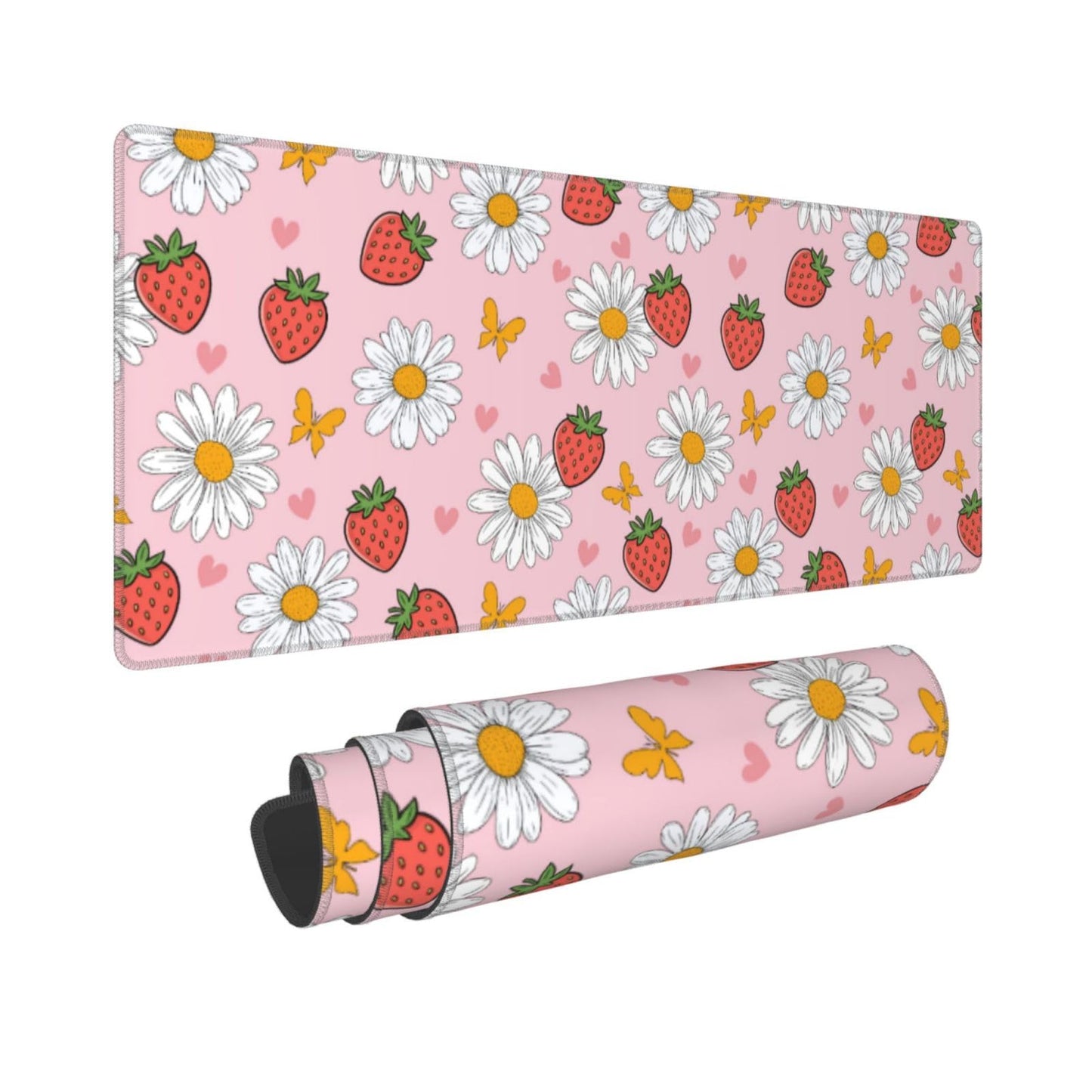 Strawberry Mouse Pad Pink Cute Desk Mat Large Gaming Mousepad Pink Keyboard Pad 31.5x11.8in