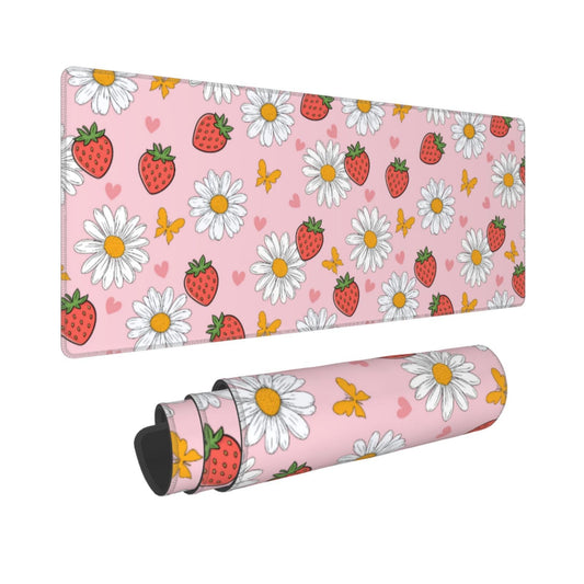 Strawberry Mouse Pad Pink Cute Desk Mat Large Gaming Mousepad Pink Keyboard Pad 31.5x11.8in