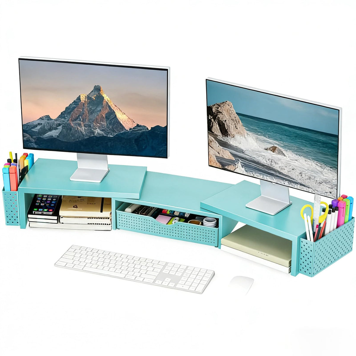 Spacrea Dual Monitor Stand Riser with Drawer and 2 Pen Holders
