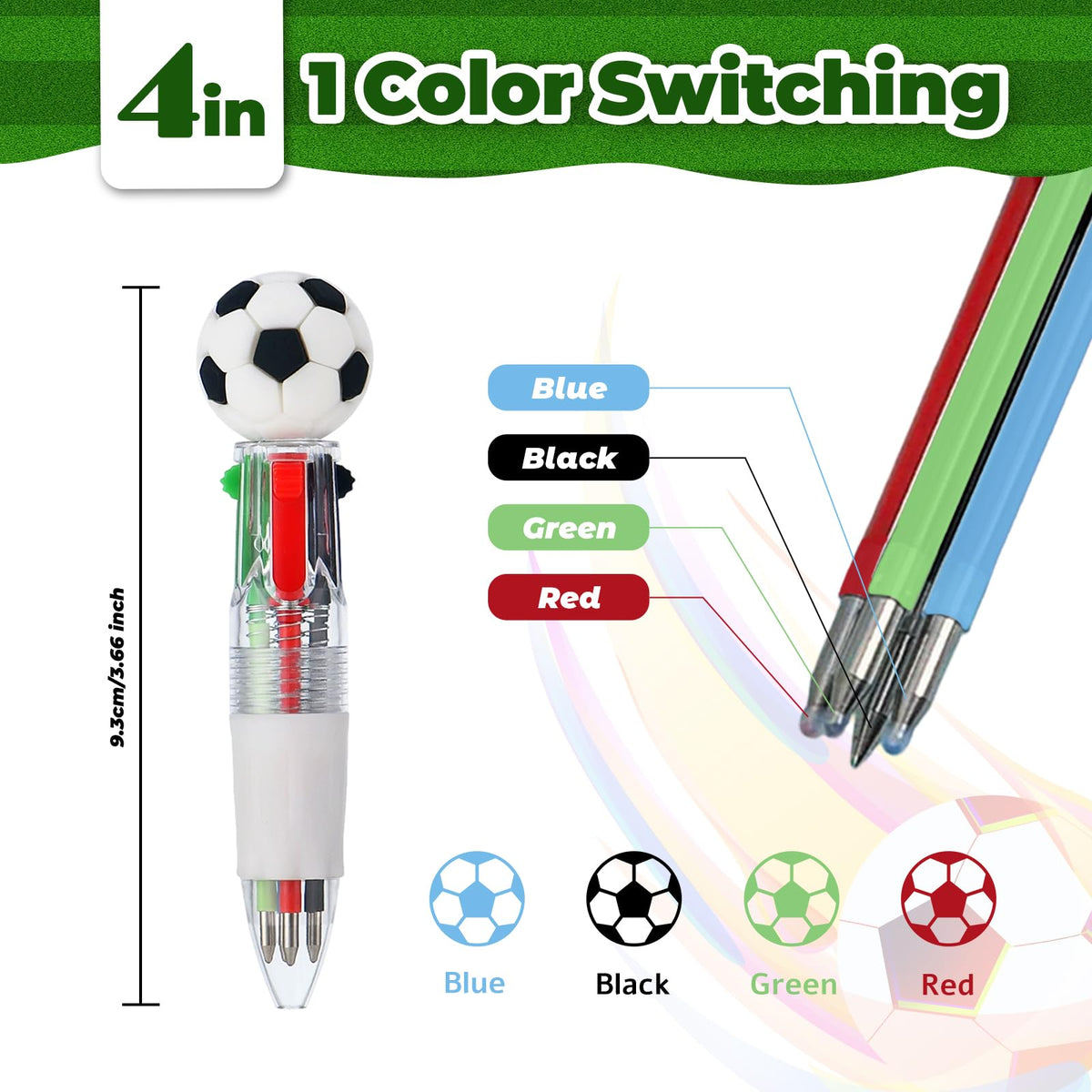 Zhirlyn Soccer Party Favors Soccer Pens Mini Multicolor Pen in One Cute Fun 4-in-1 Pens Bulk Cool