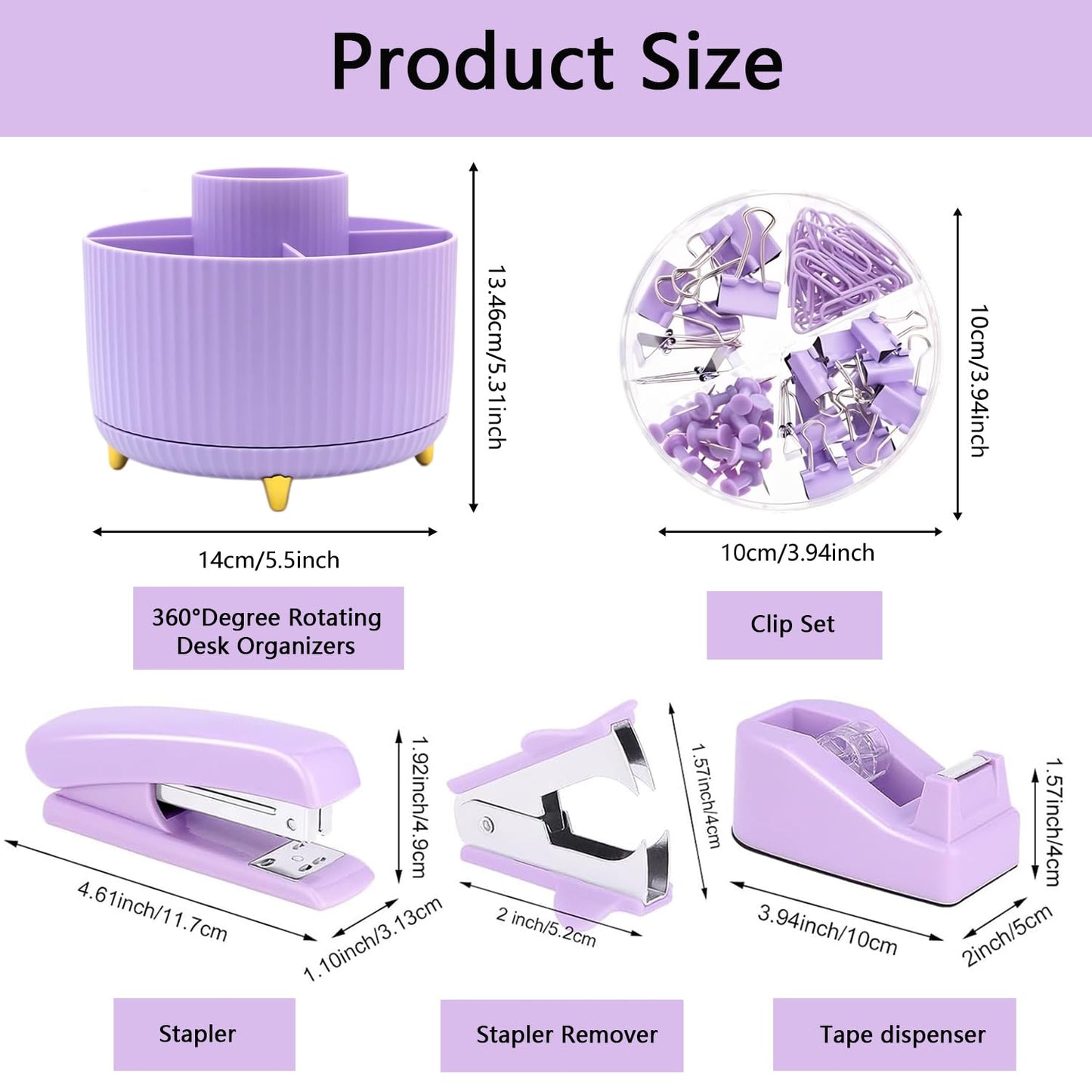 Office Supplies,Purple Desk Accessories,Office Supplies Set,Desk Organizer,Stapler,Tape