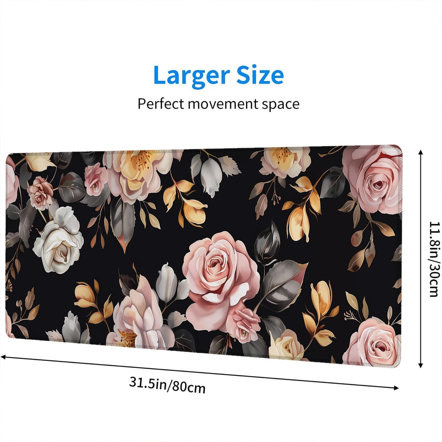Peony Flowers Gaming Mouse Pad Pink Flowers Extended Gaming Mouse Pad Mat with Stitched Edge