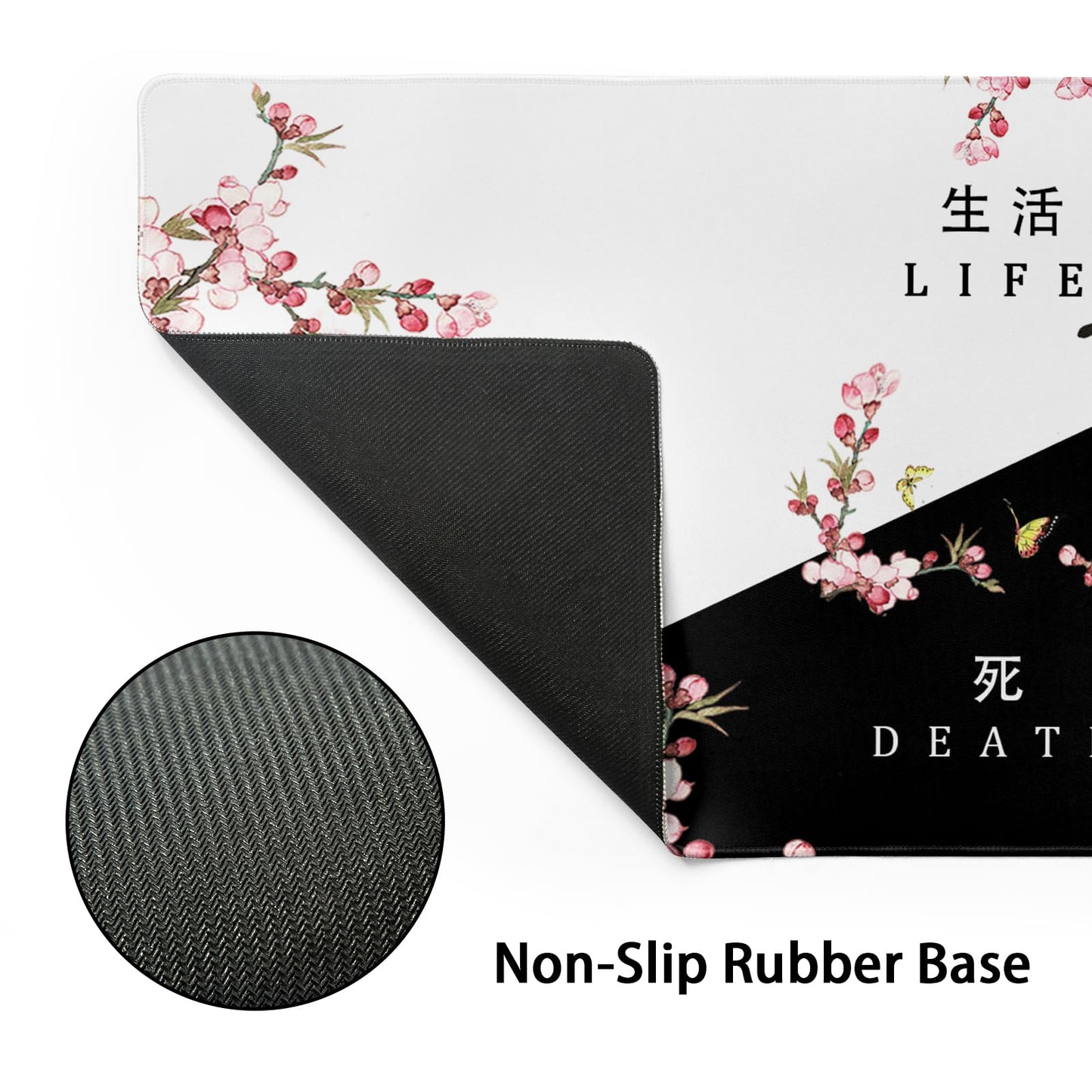 XXL Large Gaming Mouse Pad, Pink Sakura Death Life Extended Desk Pad Non-Slip Rubber Base