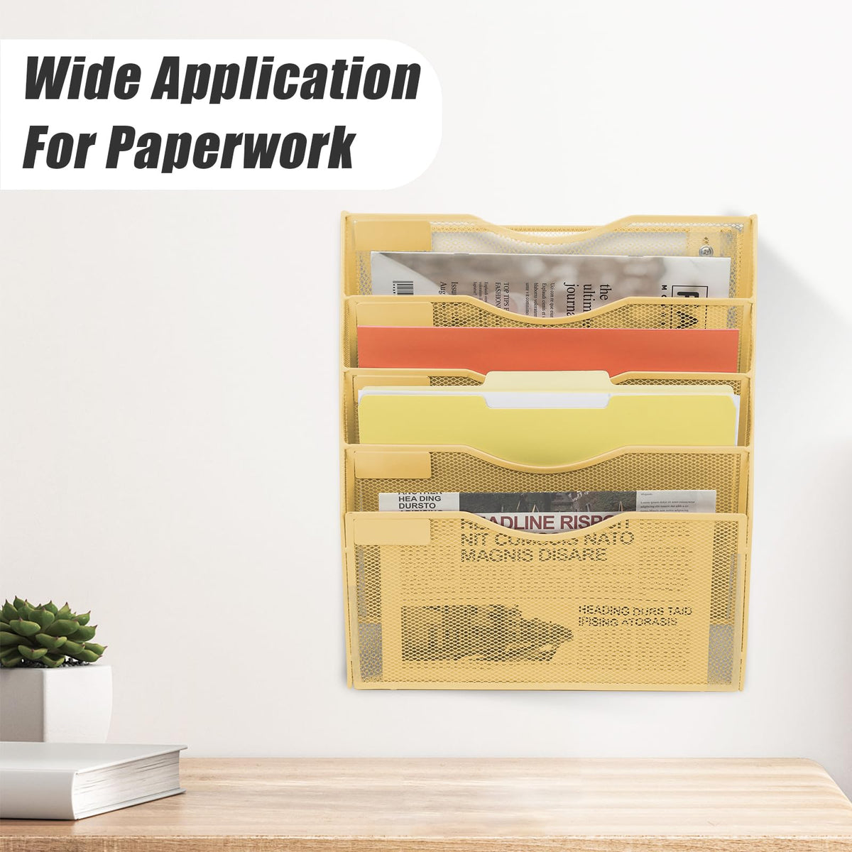 EASEPRES 5 Pocket Mesh Hanging Wall File Organizer, Wall Mounted Mail Paper Document Folder Holder