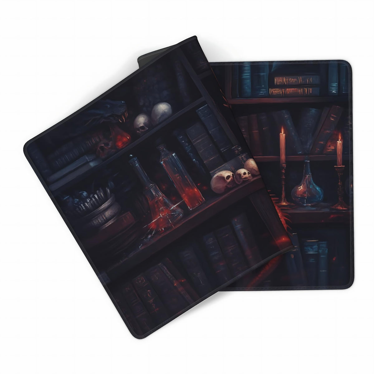 Aesthetic Dragon Gaming Mouse Pad, Ink Blue Red Mystical Desk Mat with Anti-Slip Base & Stitched