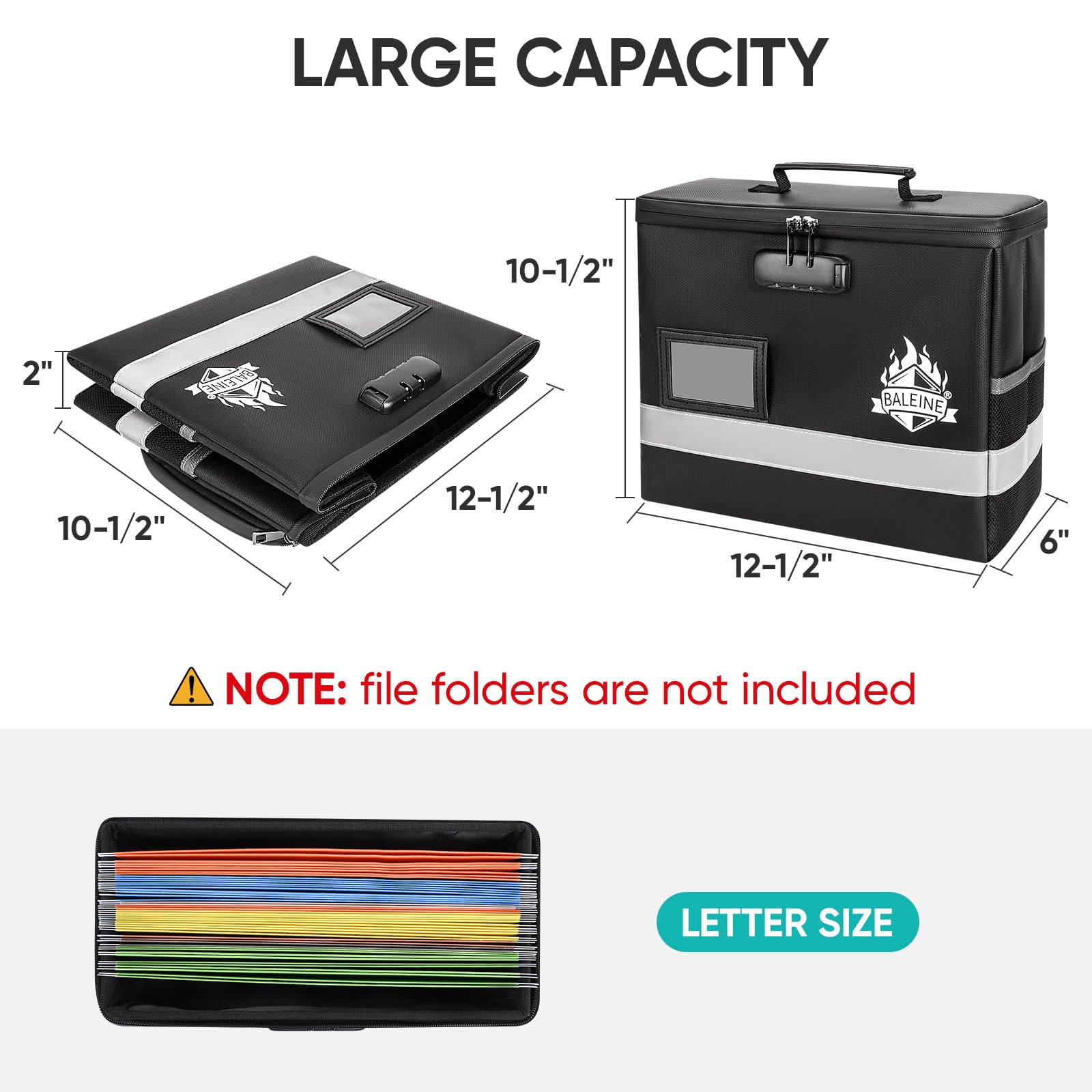 BALEINE Fireproof Document Box with Lock, Portable Fireproof Document Bag Waterproof Fire Proof