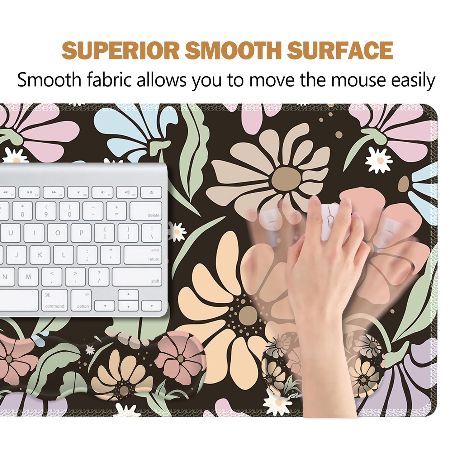 ARTSO Keyboard Wrist Rest Large Mouse Pad Wrist Support,Black Floral 4in1 Keyboard Pad Desk