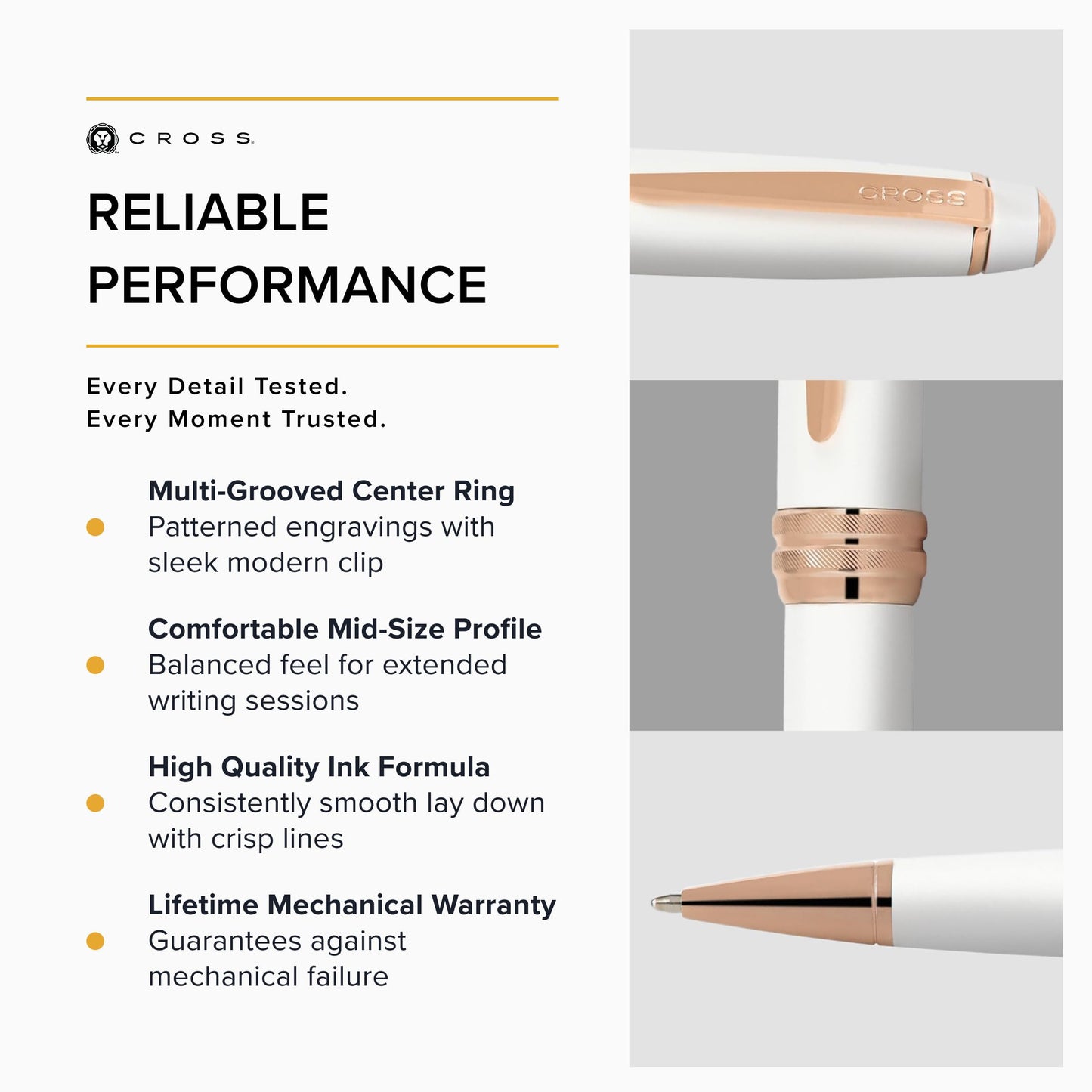 Cross Bailey Pearlescent White Ballpoint Pen, Medium Point, Black Ink