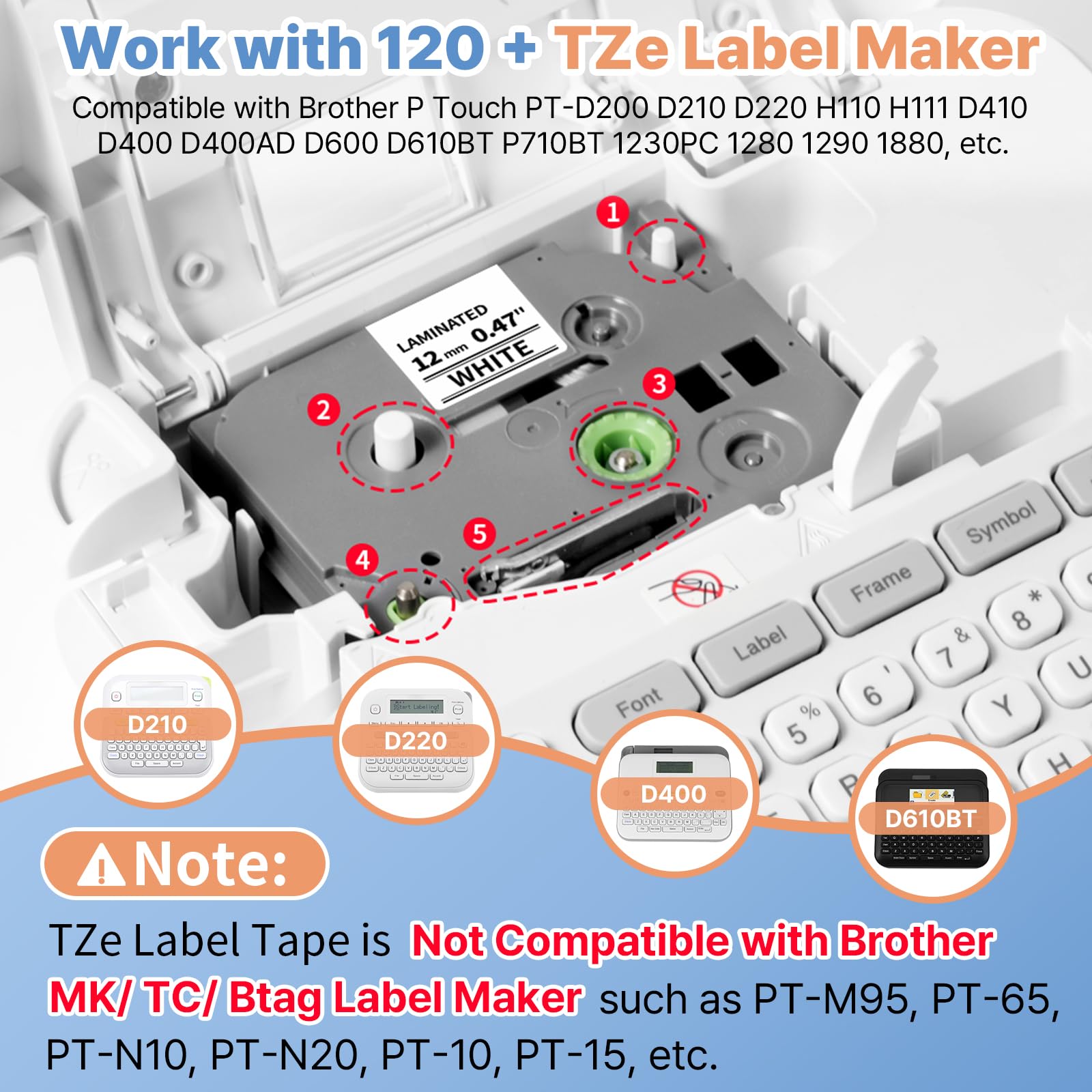 12mm 0.47 TZe TZ Tape Laminated White TZe-231 Replace for Brother P Touch
