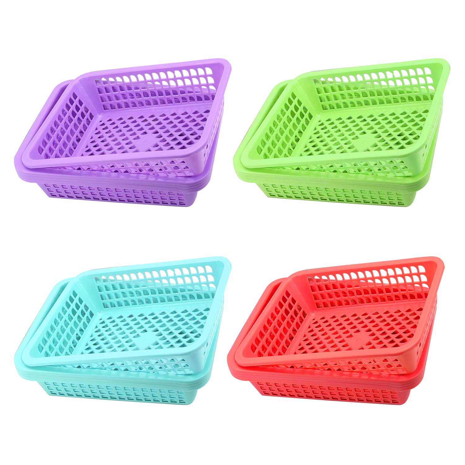 Jucoan 20 Pack Classroom Storage Baskets,10 x 7 x 2.5 Inch Colorful Stackable Desktop Plastic